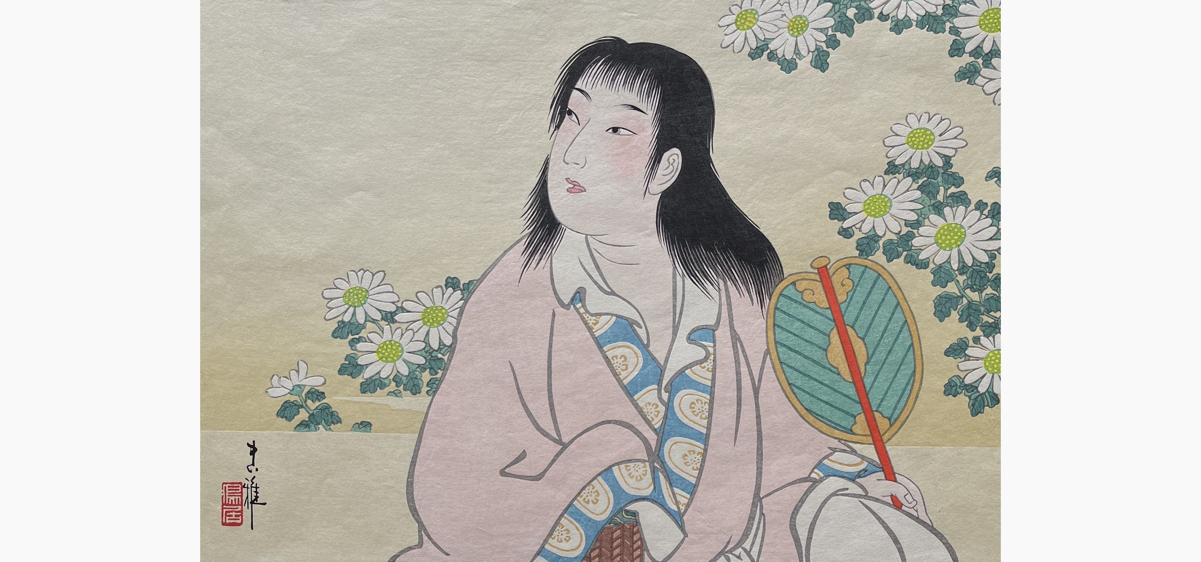 Original woodblock print - Tadamasa Ueno - September: Chrysanthemum Child in the Play Kiku Jido