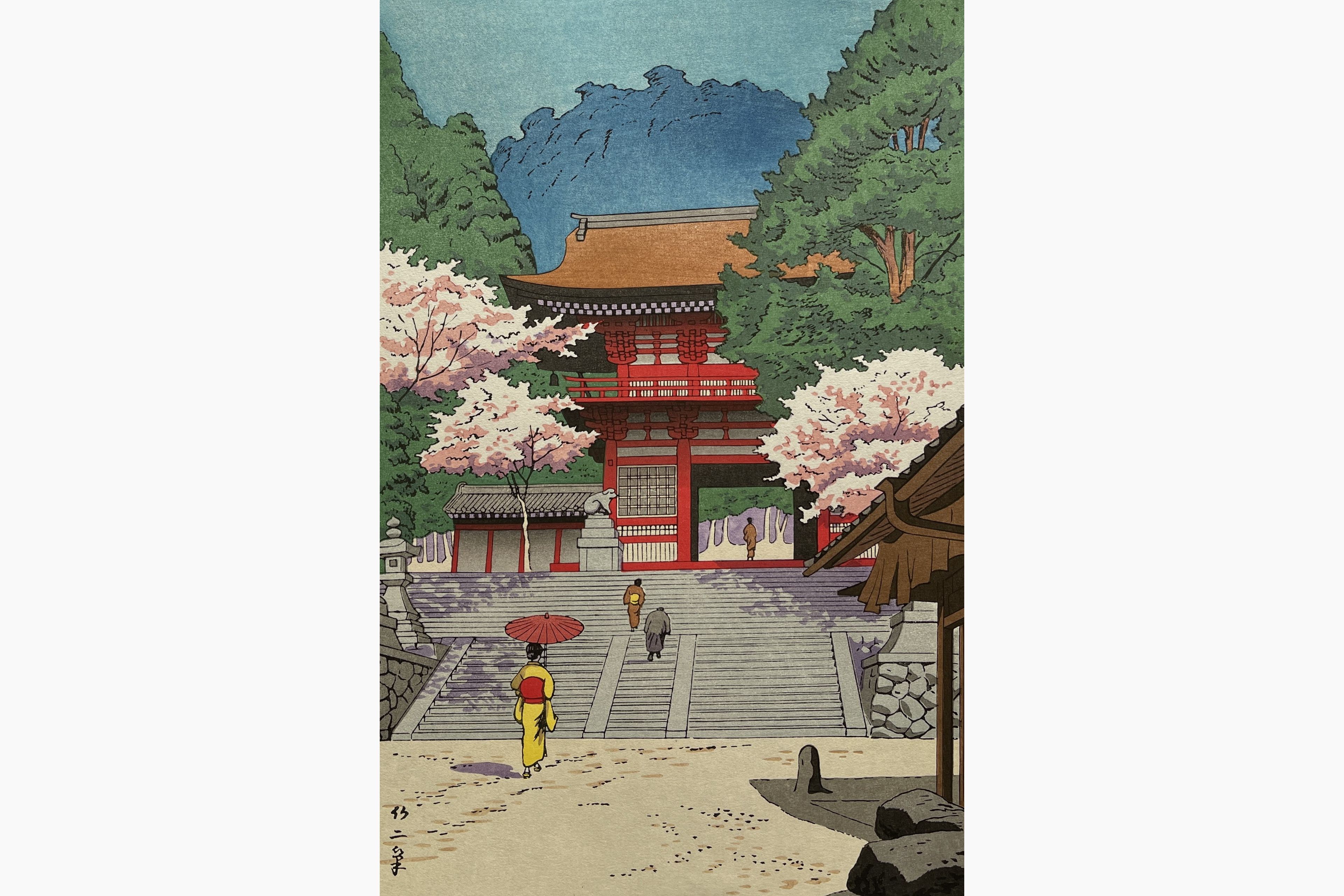 Original woodblock print - Takeji Asano - Spring in Kurama temple