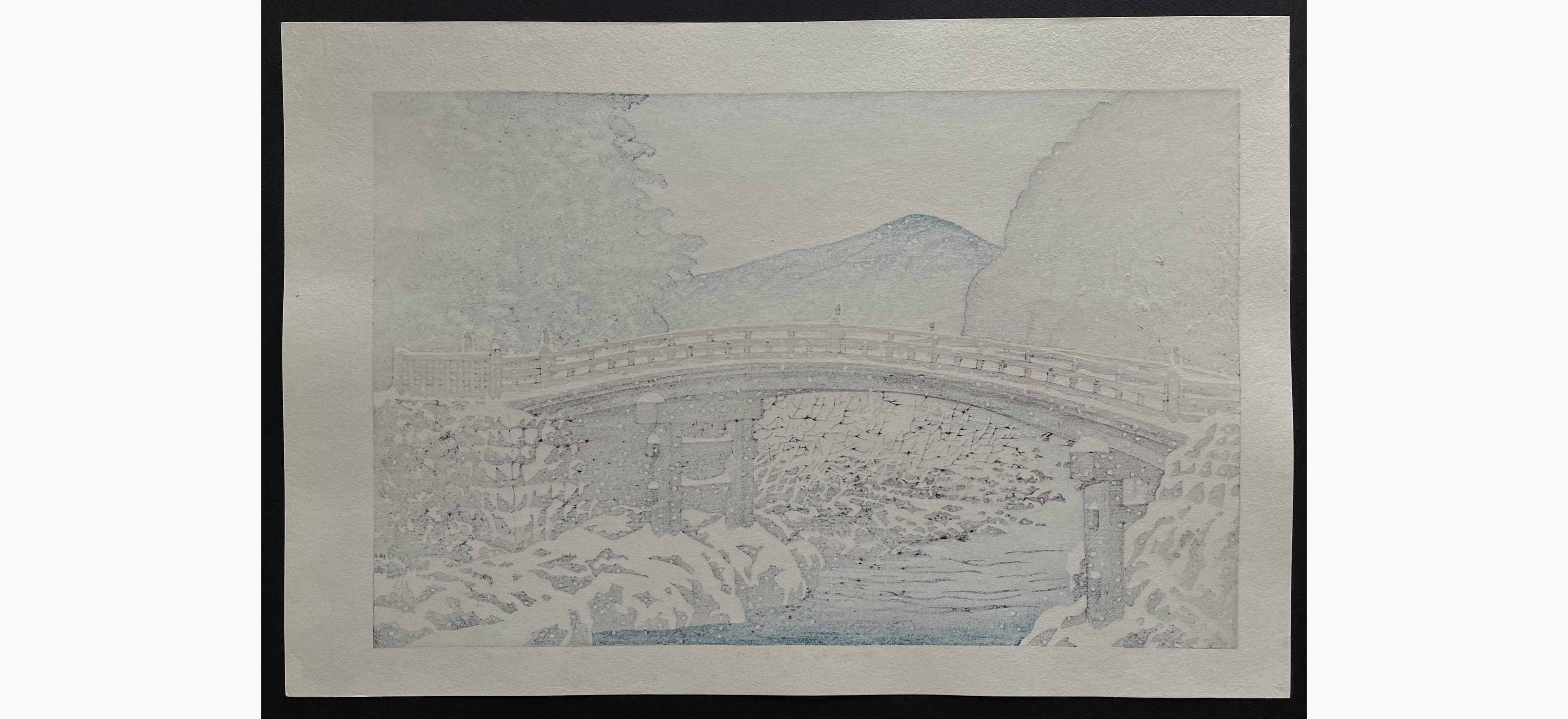 Japanese print - Kawase Hasui - Snow at the Shin Bridge, Nikko