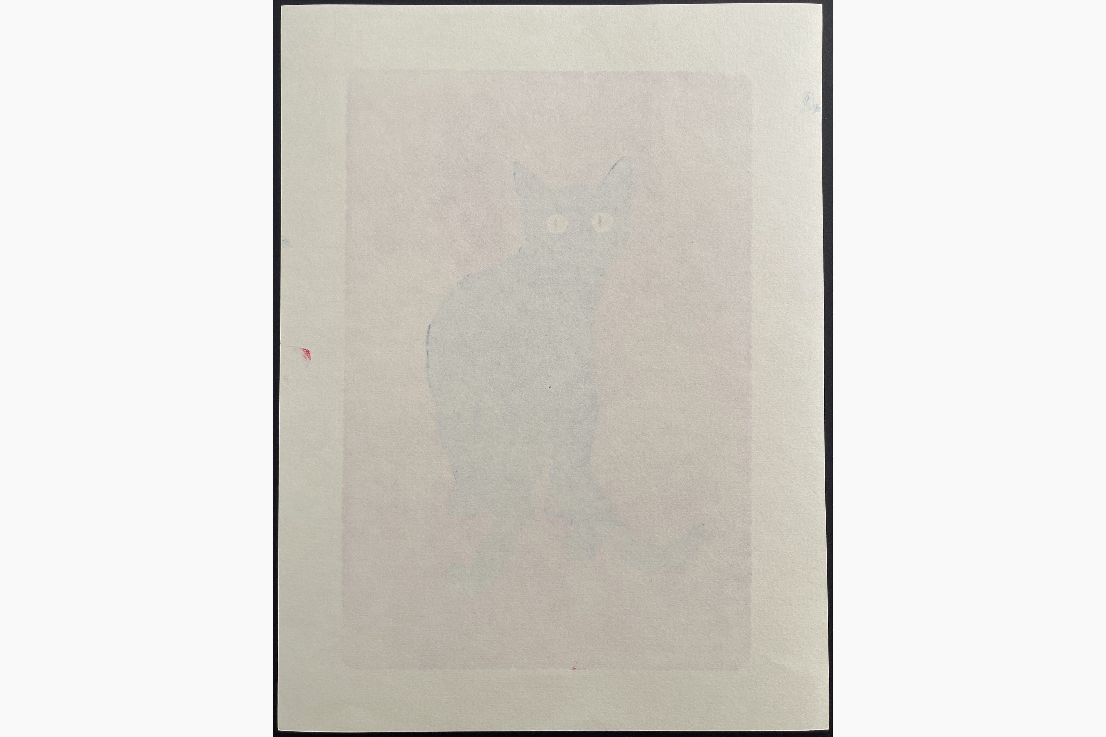 Japanese print - Nishida Tadashige - Looking Back - Blue Cat