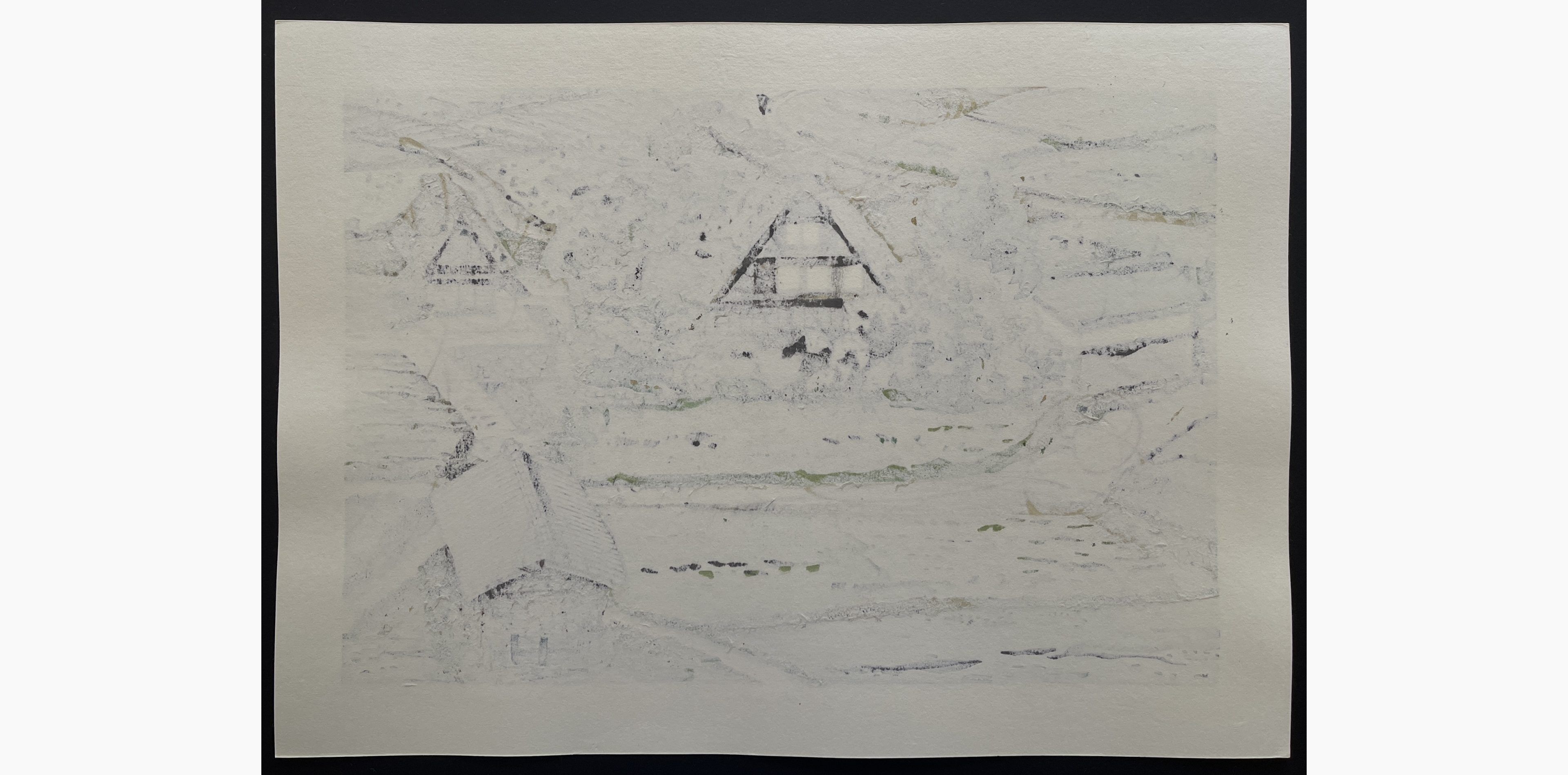 Japanese print - Nishijima Katsuyuki - Houses in Shirakawa-go