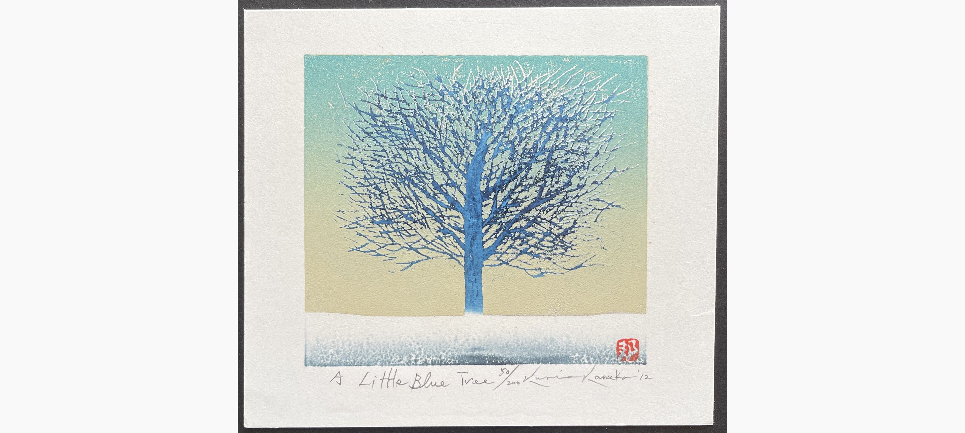 Japanese woodblock print - Kunio Kaneko - A Little Blue Tree