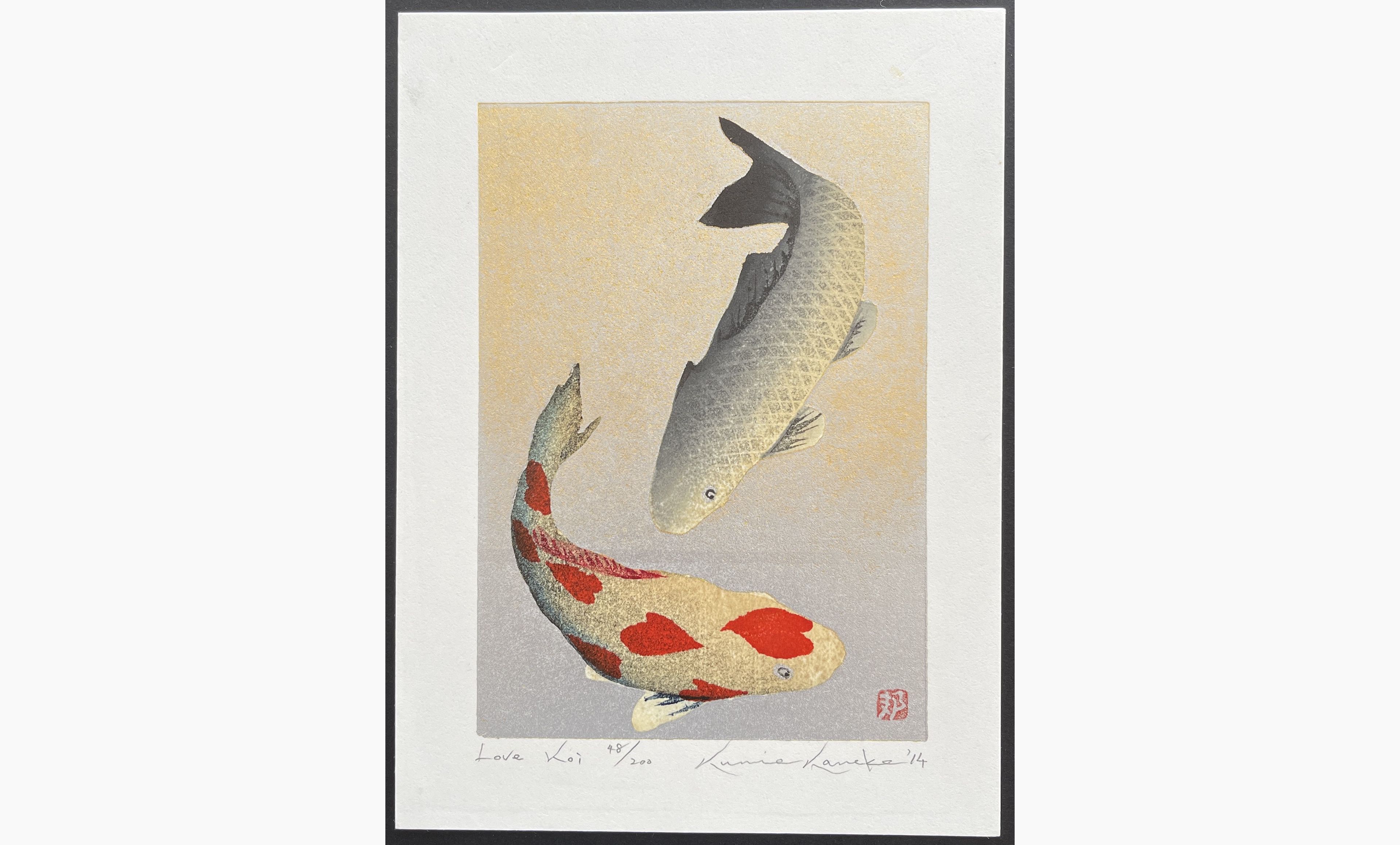 Japanese woodblock print - Kunio Kaneko - Love Koi