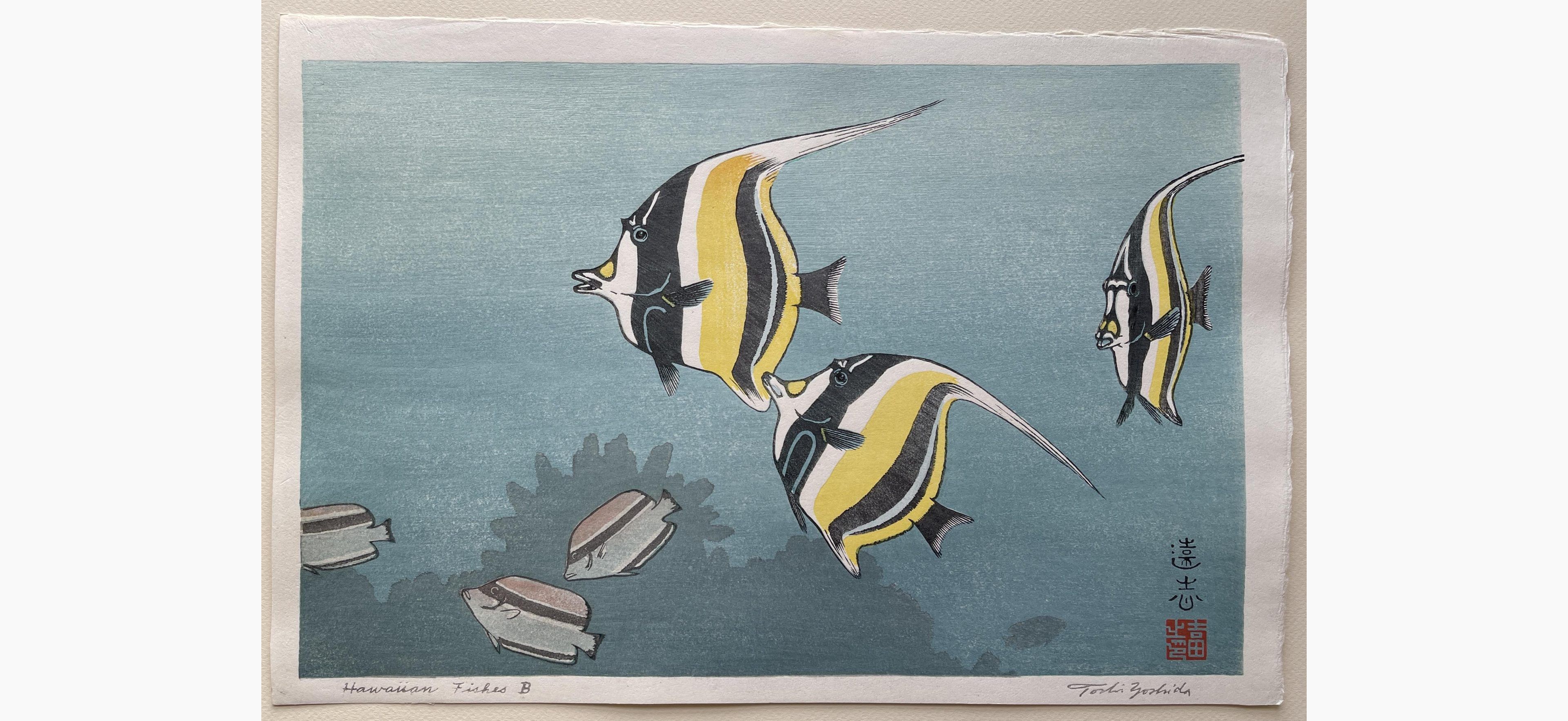 Japanese woodblock print - Toshi Yoshida - Hawaiian Fishes (B)