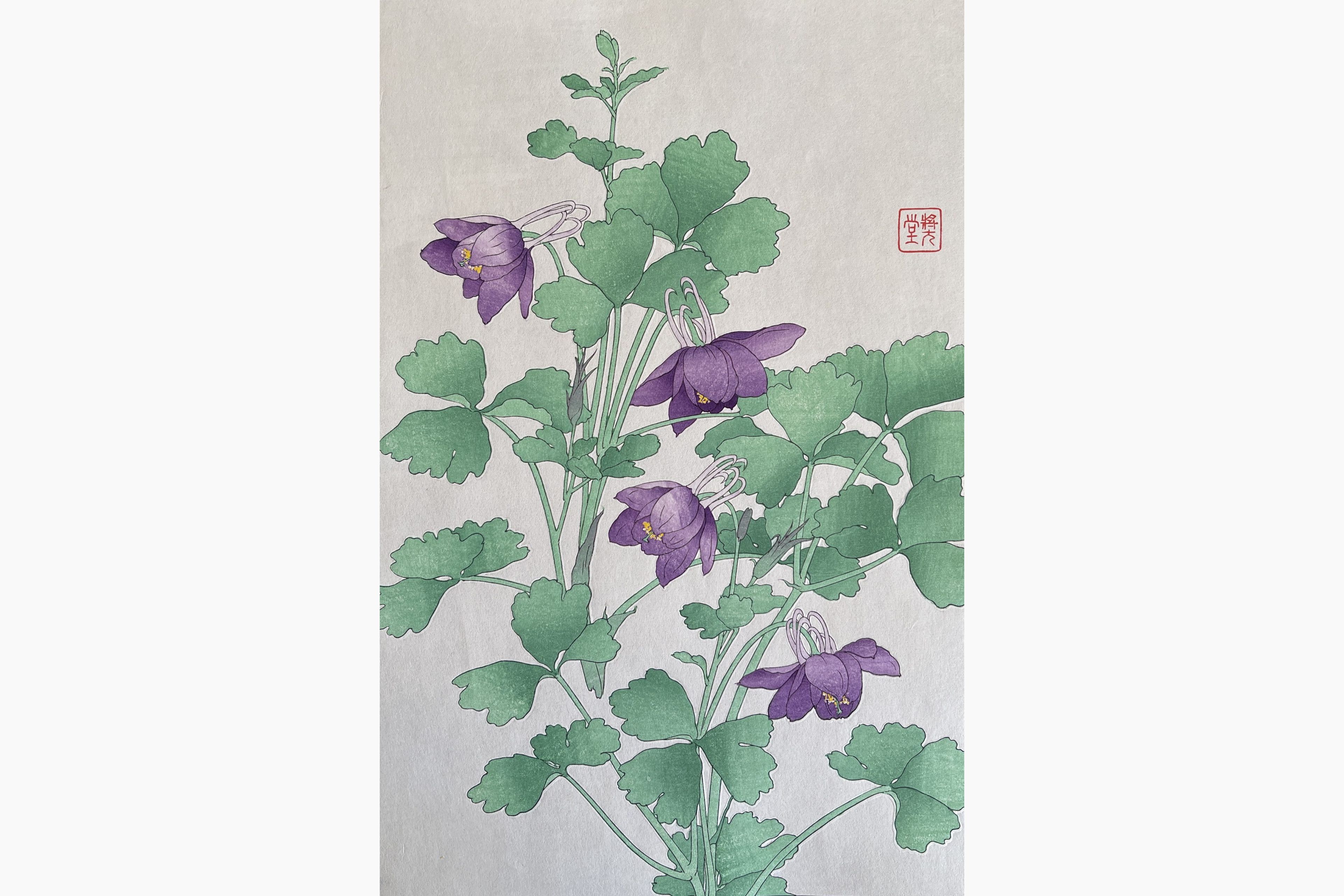 Original woodblock print - Kawarazaki Shodo - Columbine