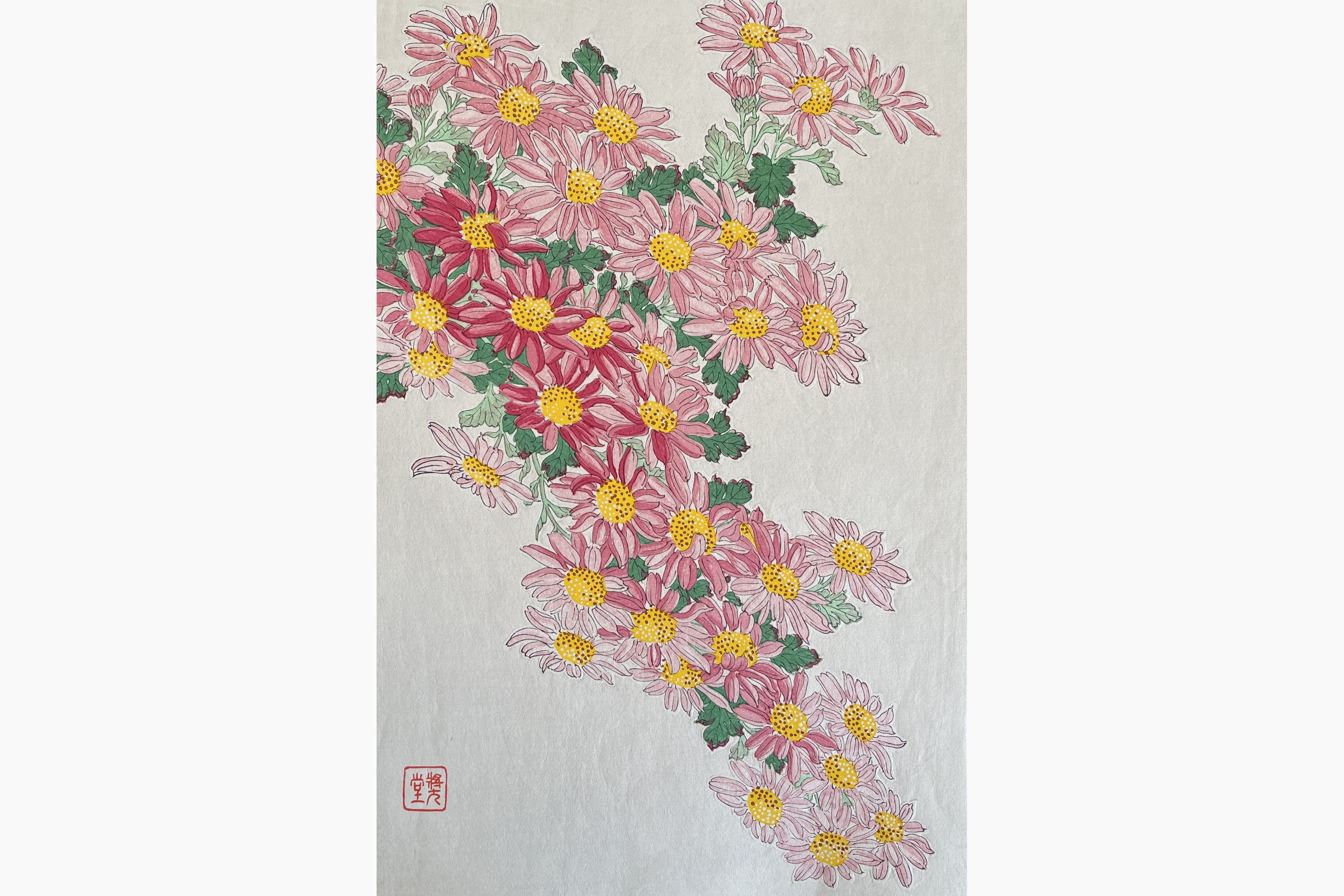 Original woodblock print - Kawarazaki Shodo - Crystanthemum (Pink)