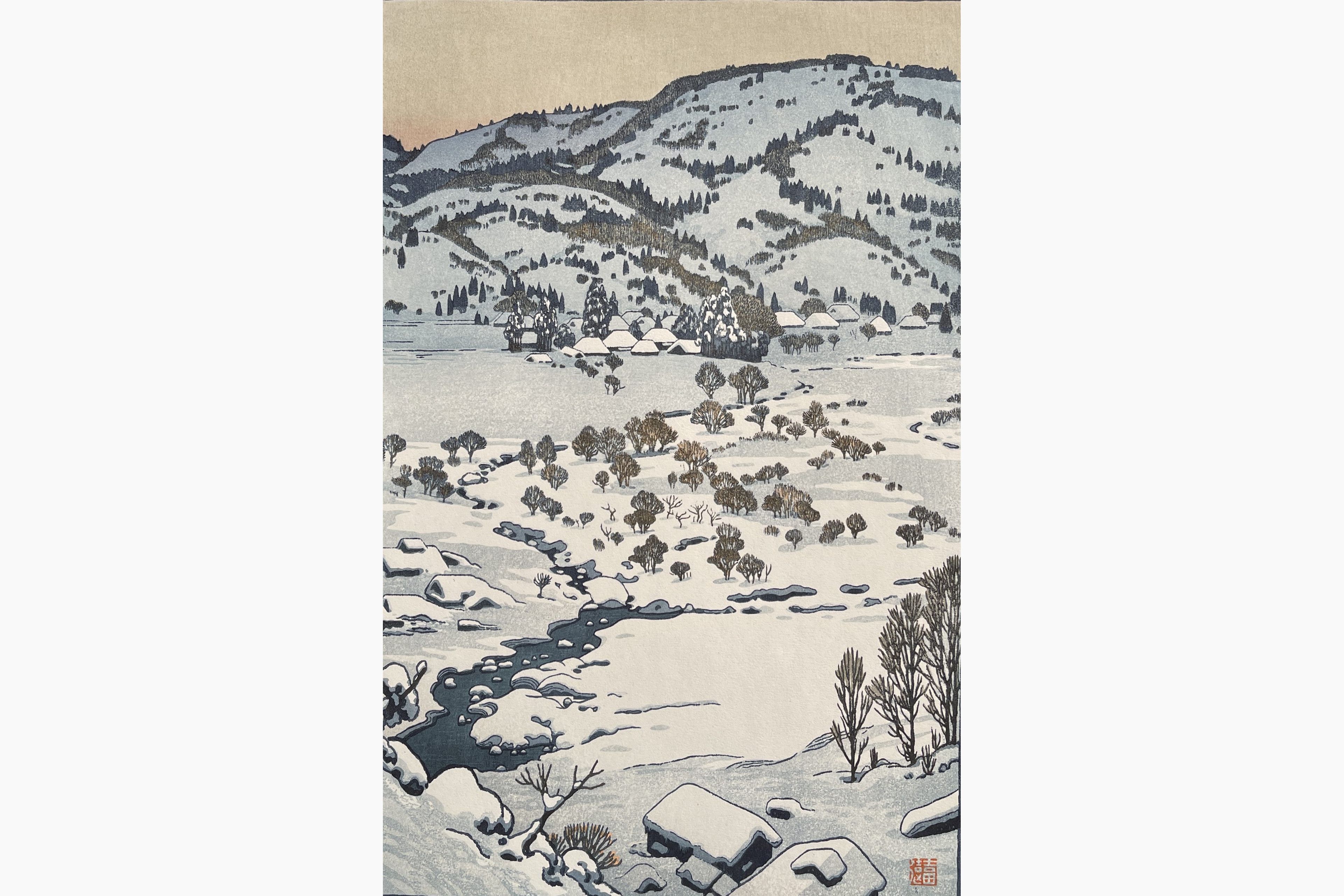 Original woodblock print - Toshi Yoshida - Snow country