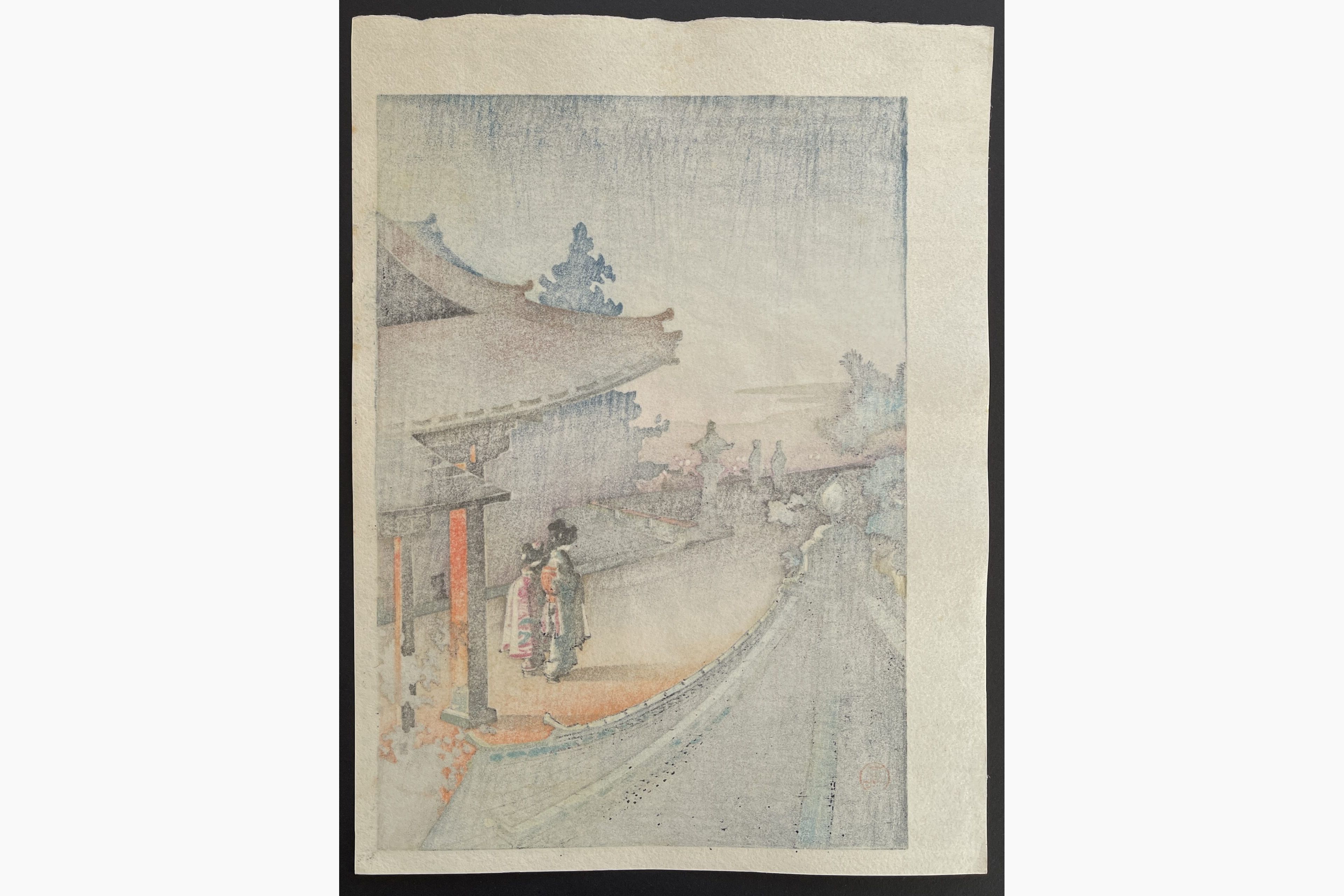 Japanese print - Tsuchiya Koitsu - Evening at Mii-Dera Temple