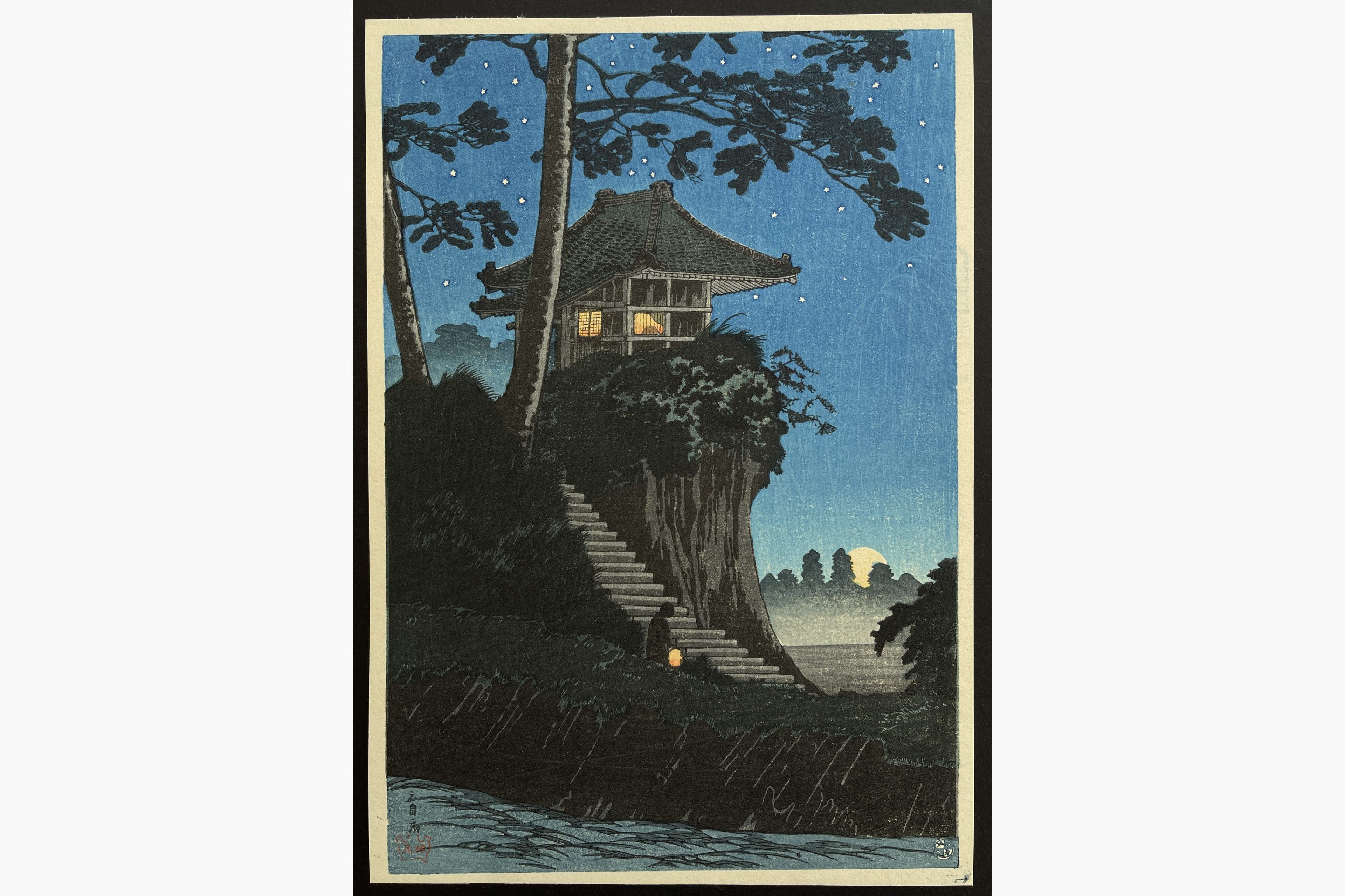 Japanese woodblock print - Takahashi Shotei - Moonrise at Tokumochi