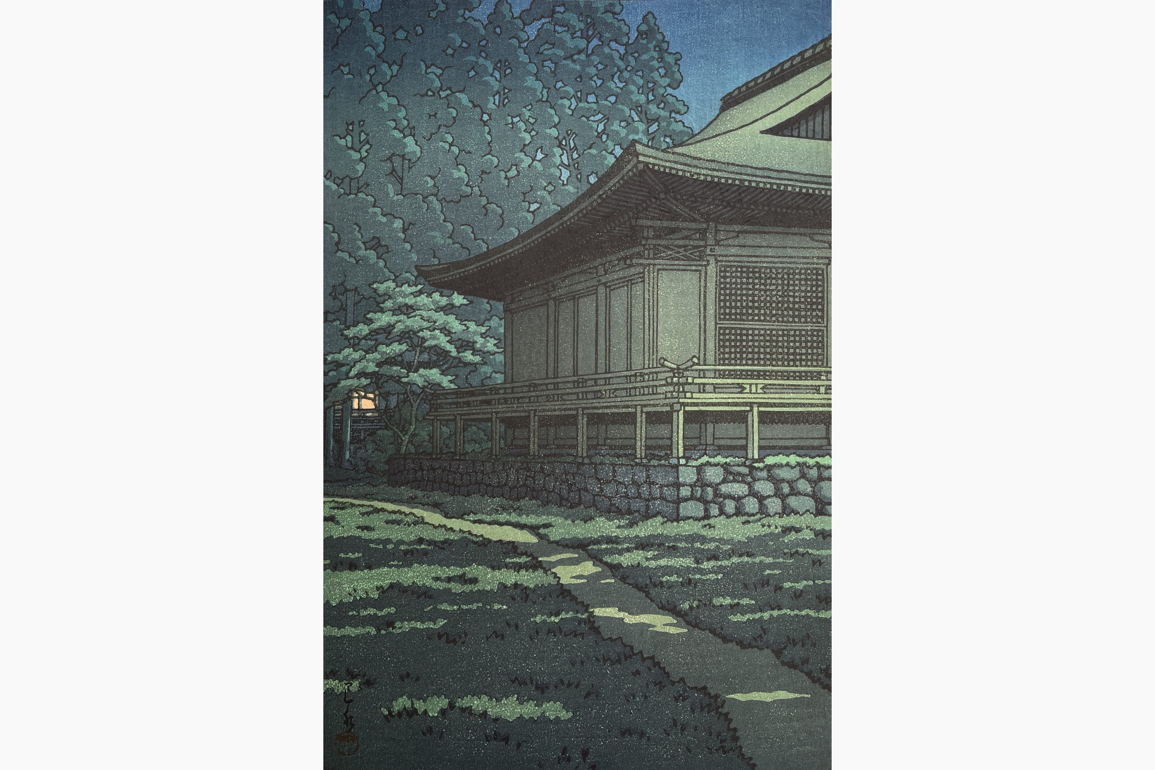 Original woodblock print - Kawase Hasui - Moonlight at Sanzenin Shrine