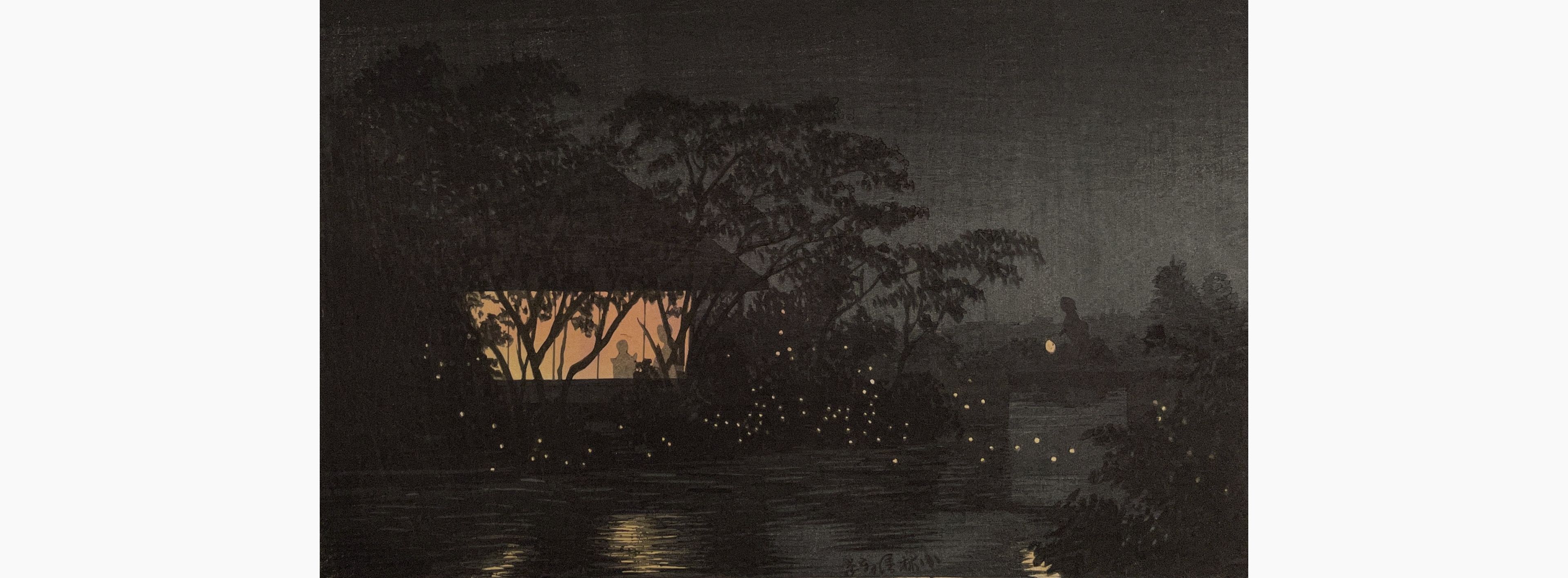Original woodblock print - Kobayashi Kiyochika - The Koromo River Below the Temple Tennoji