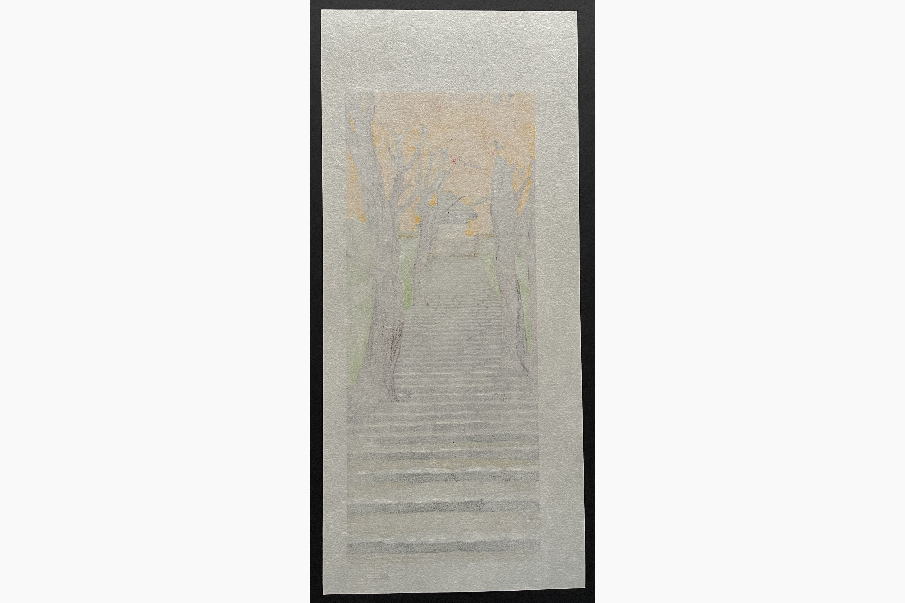 Japanese print - Teruhide Kato - Autumn leaves, Stairway to the temple
