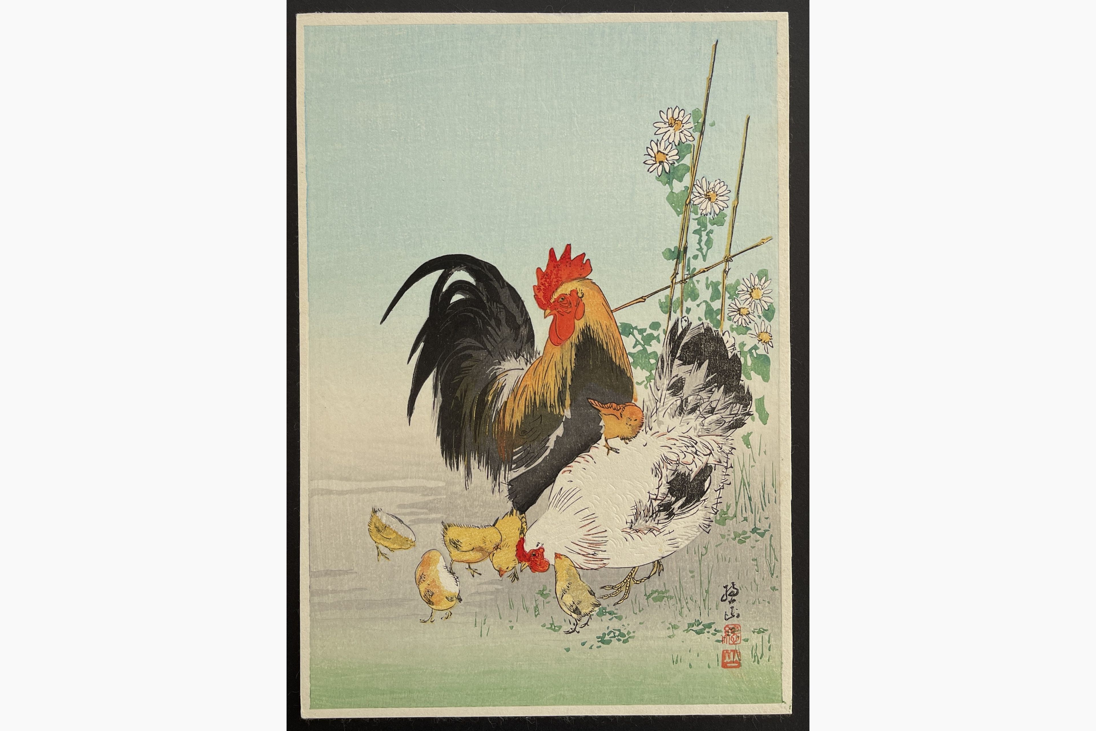 Japanese woodblock print - Ito Sozan - Chicken Family