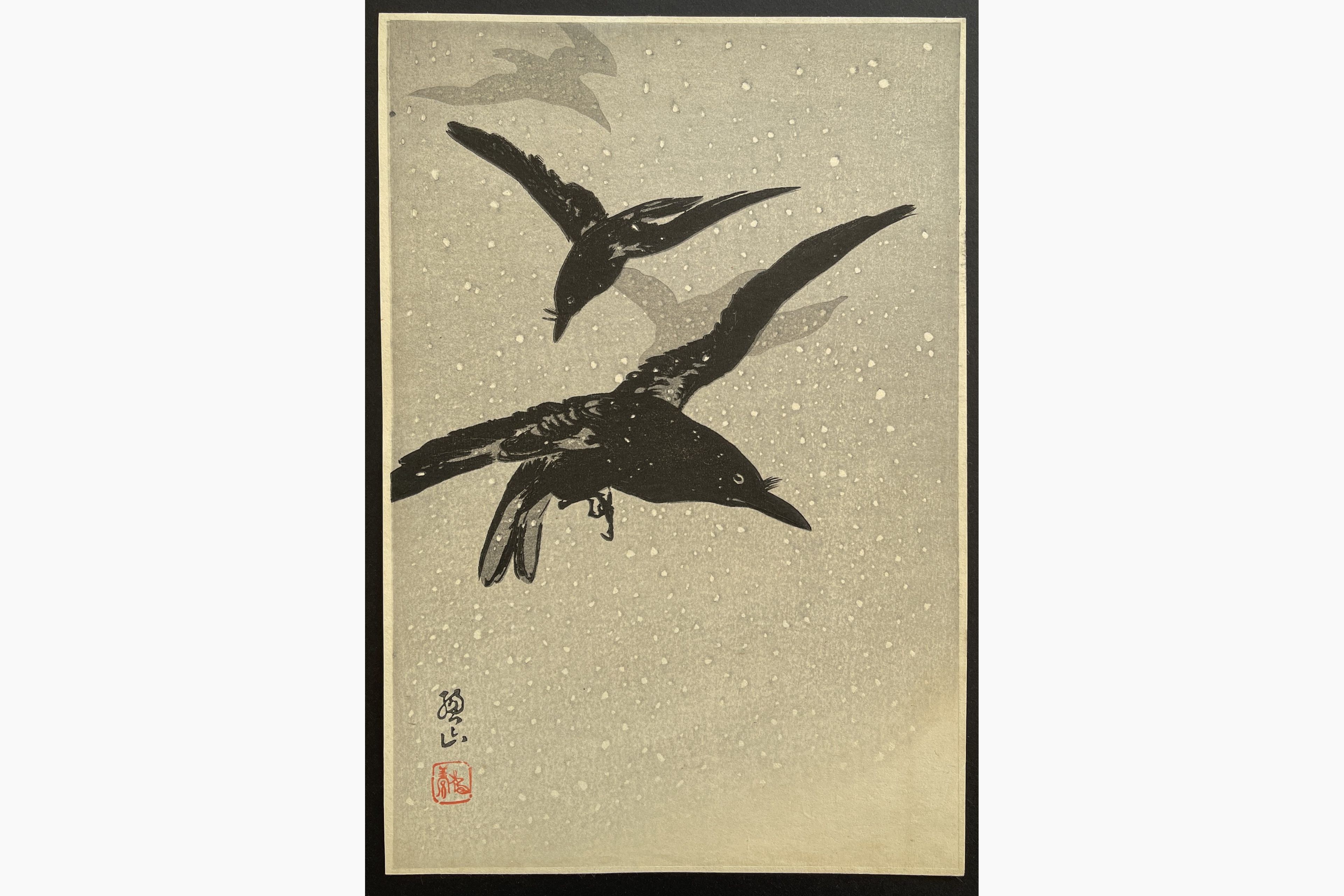 Japanese woodblock print - Ito Sozan - Crows Flying in Snow