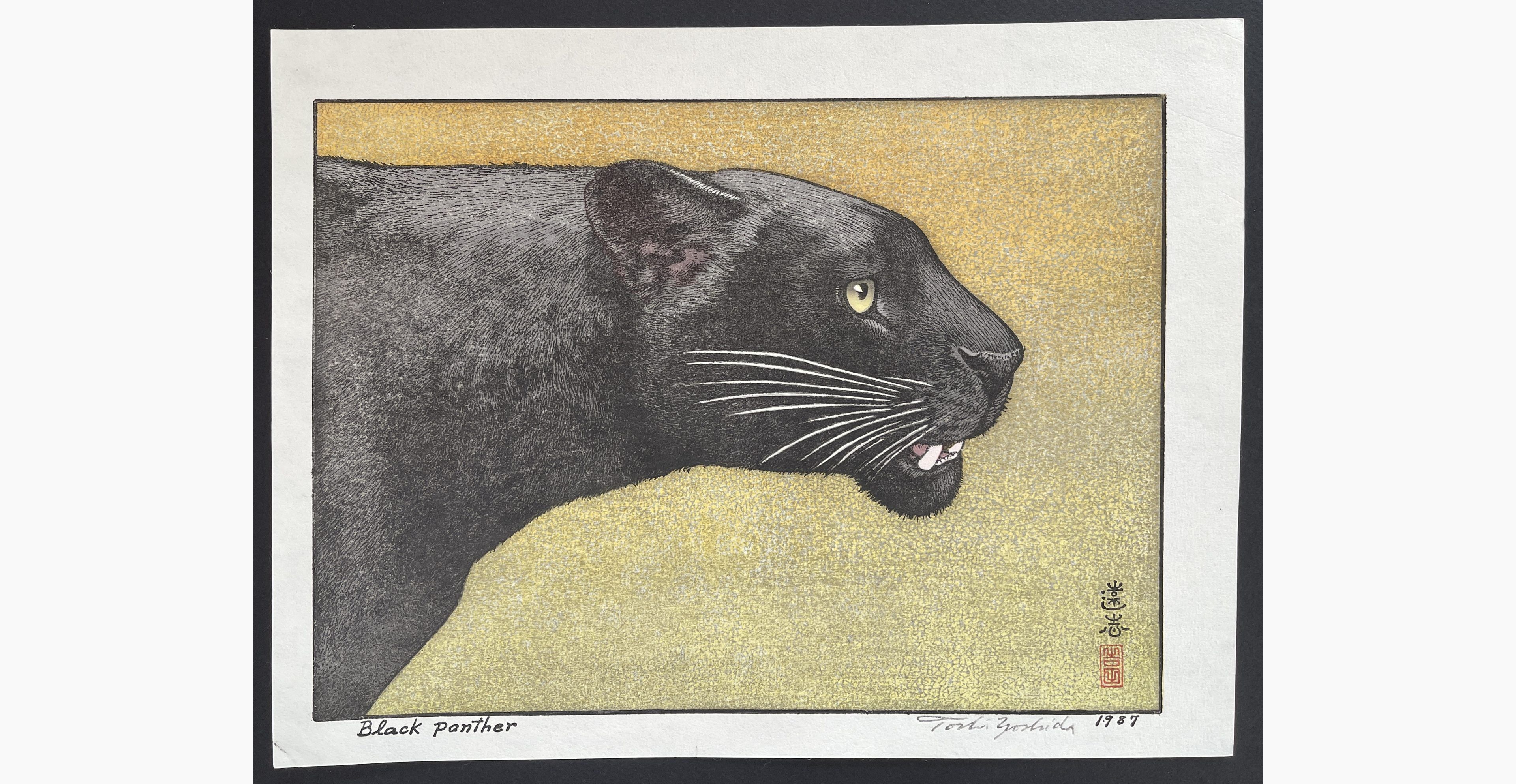 Japanese woodblock print - Toshi Yoshida - Black Panther