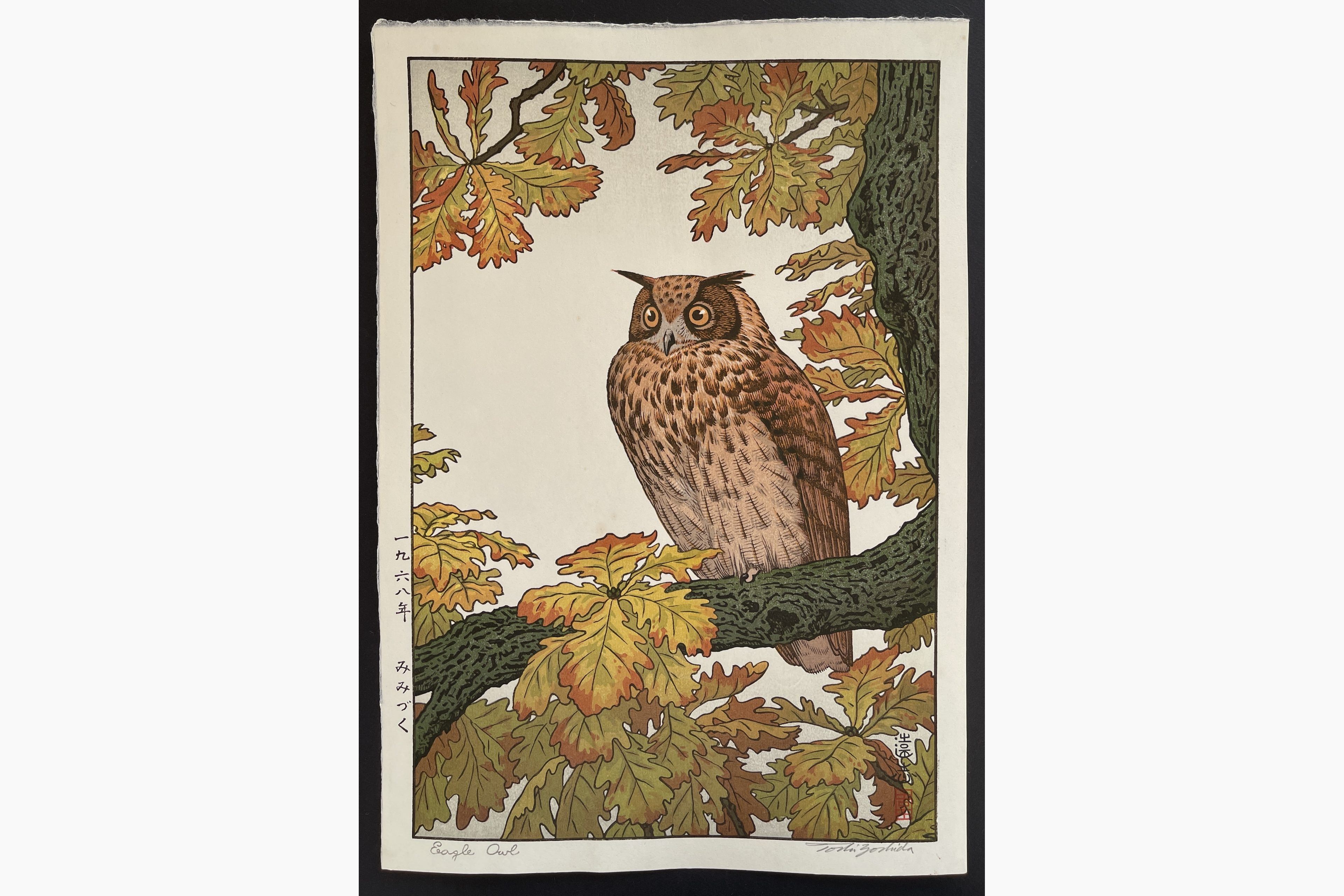 Japanese woodblock print - Toshi Yoshida - Eagle Owl