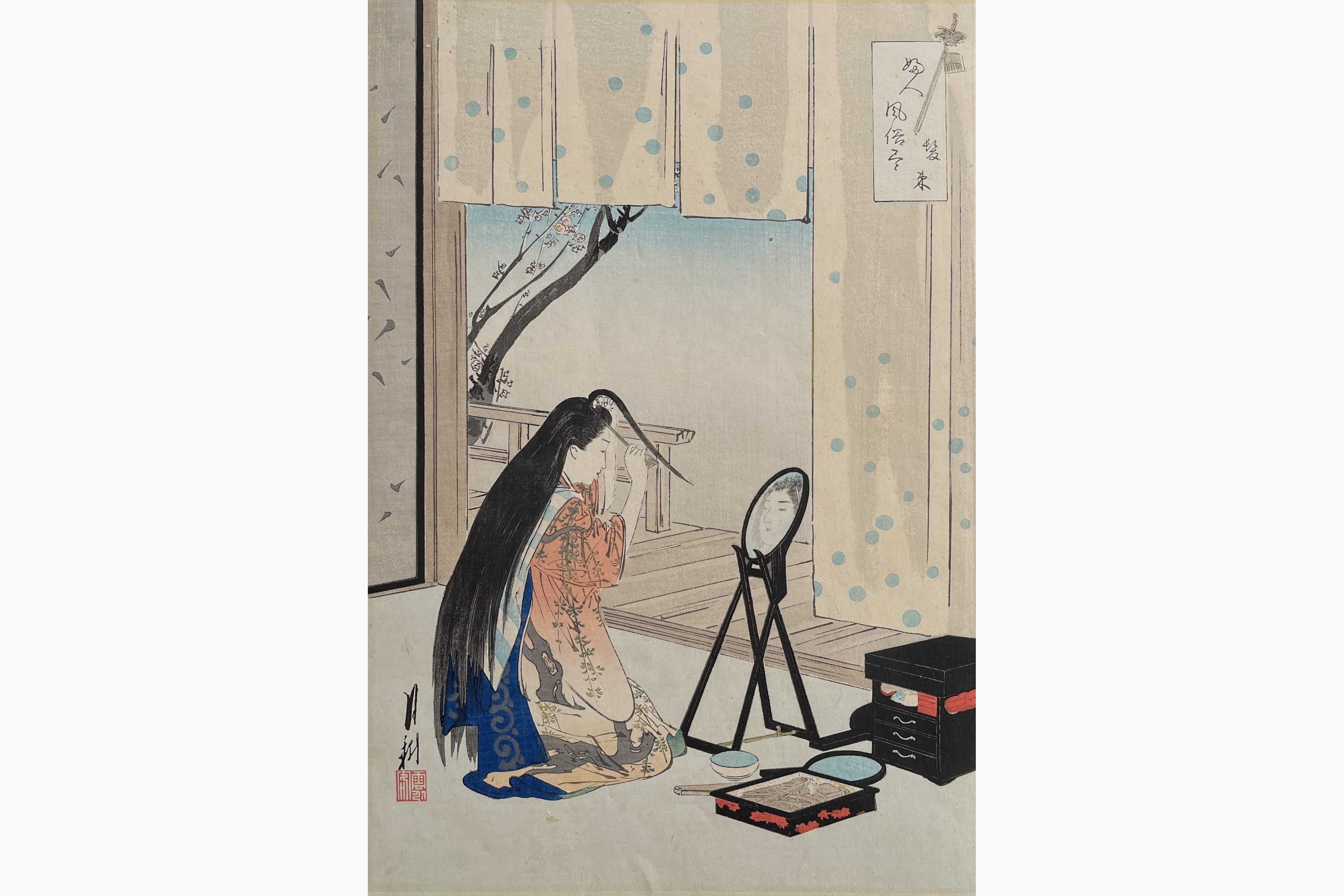 Original woodblock print - Gekko Ogata - Arranging Hair