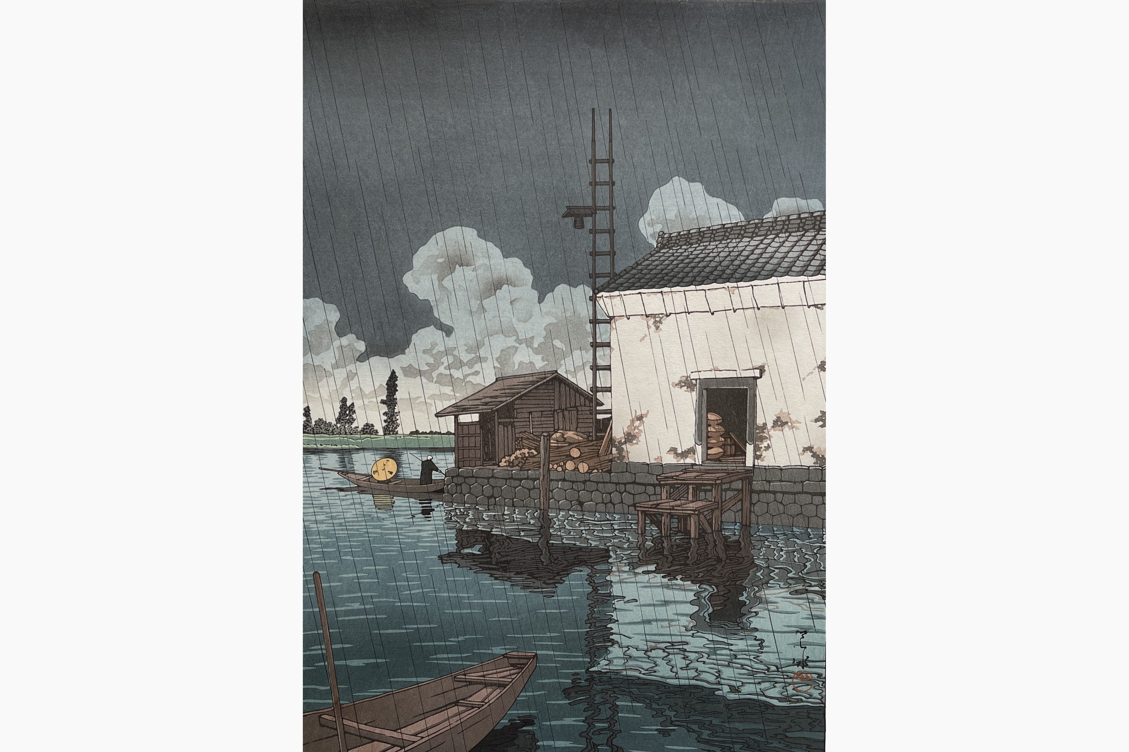 Original woodblock print - Kawase Hasui - Rain at Ushibori