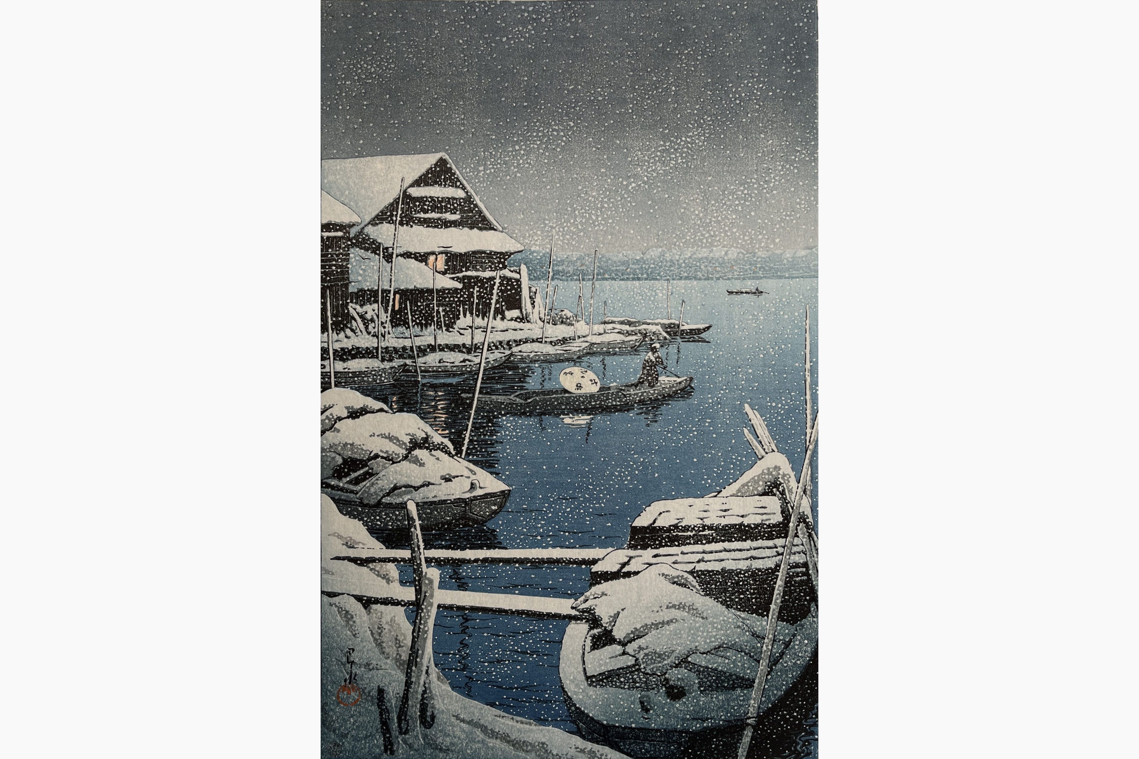 Original woodblock print - Kawase Hasui - Snow at Mukojima
