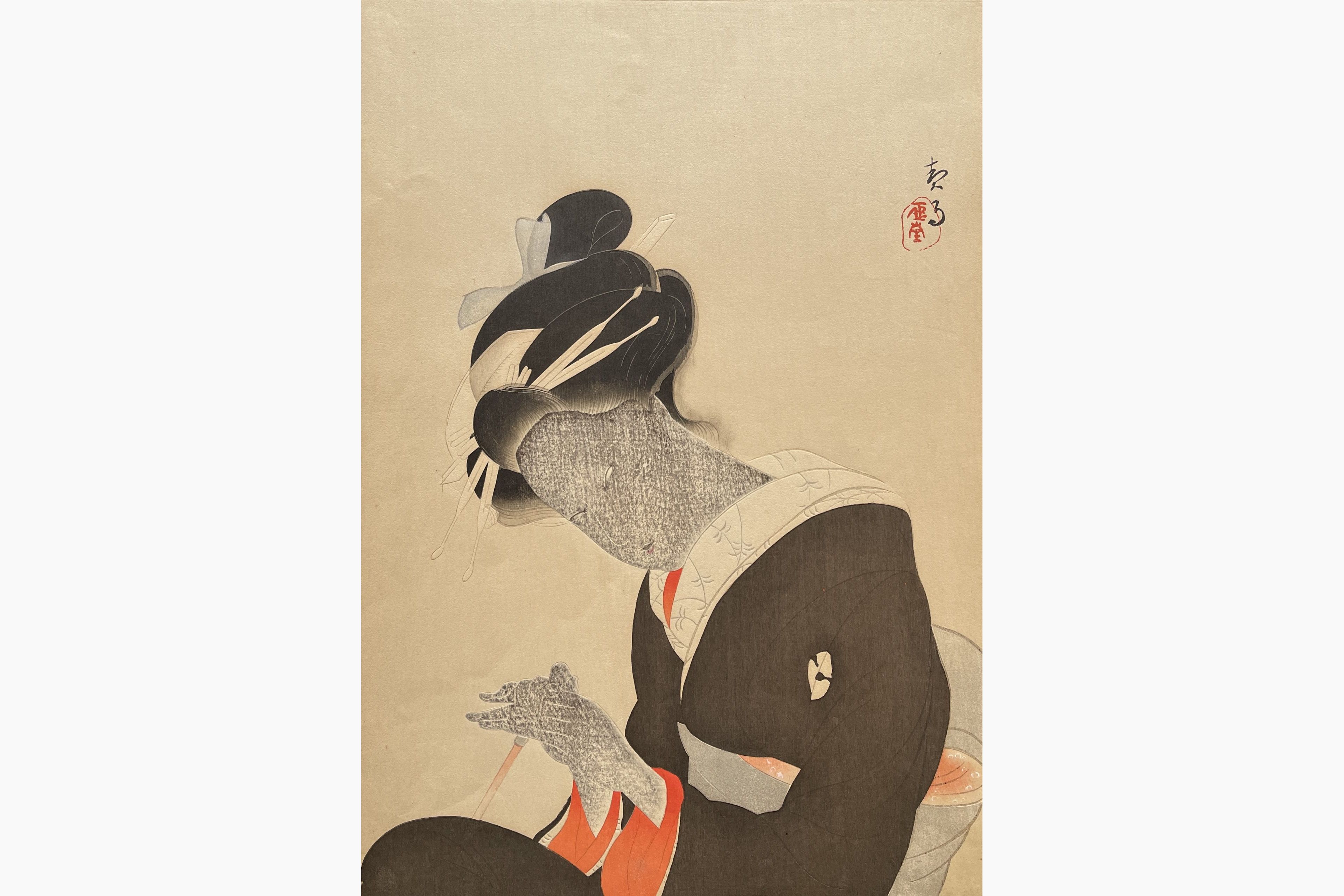 Original woodblock print - Kikuchi Keigetsu - The Heroine Koharu in The Love Suicides of Amijima