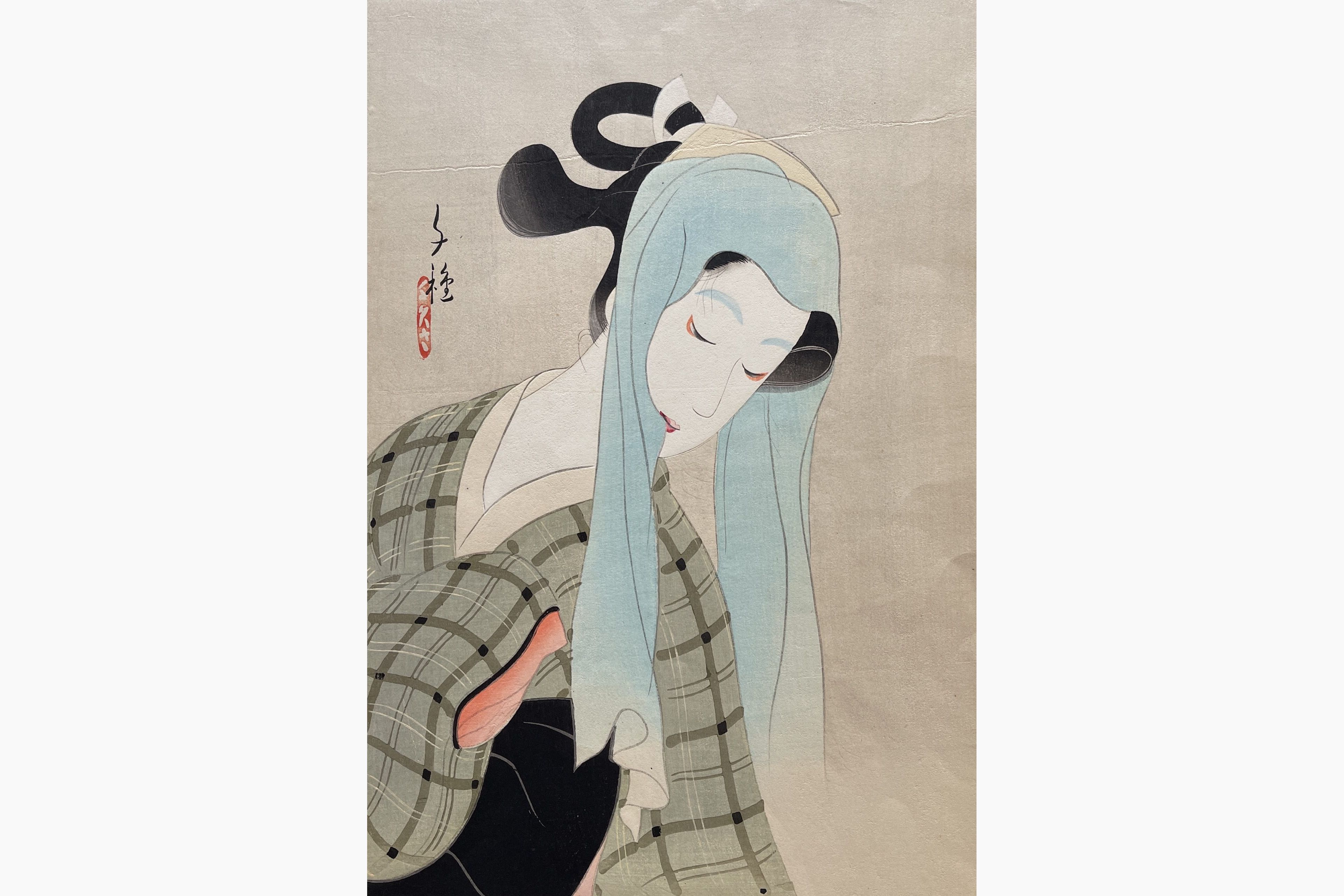 Original woodblock print - Kitani Chigusa - The Heroine Ochiyo in Sunju yoi koshin
