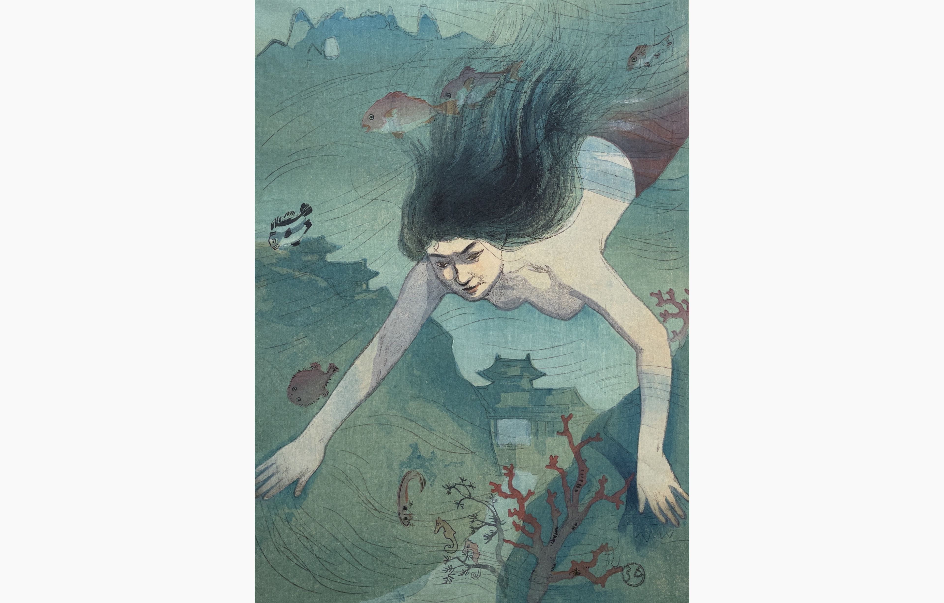 Original woodblock print - Nakazawa Hiromitsu - The Heroine Matsukaze in Matsukaze murasame sokutai kagami