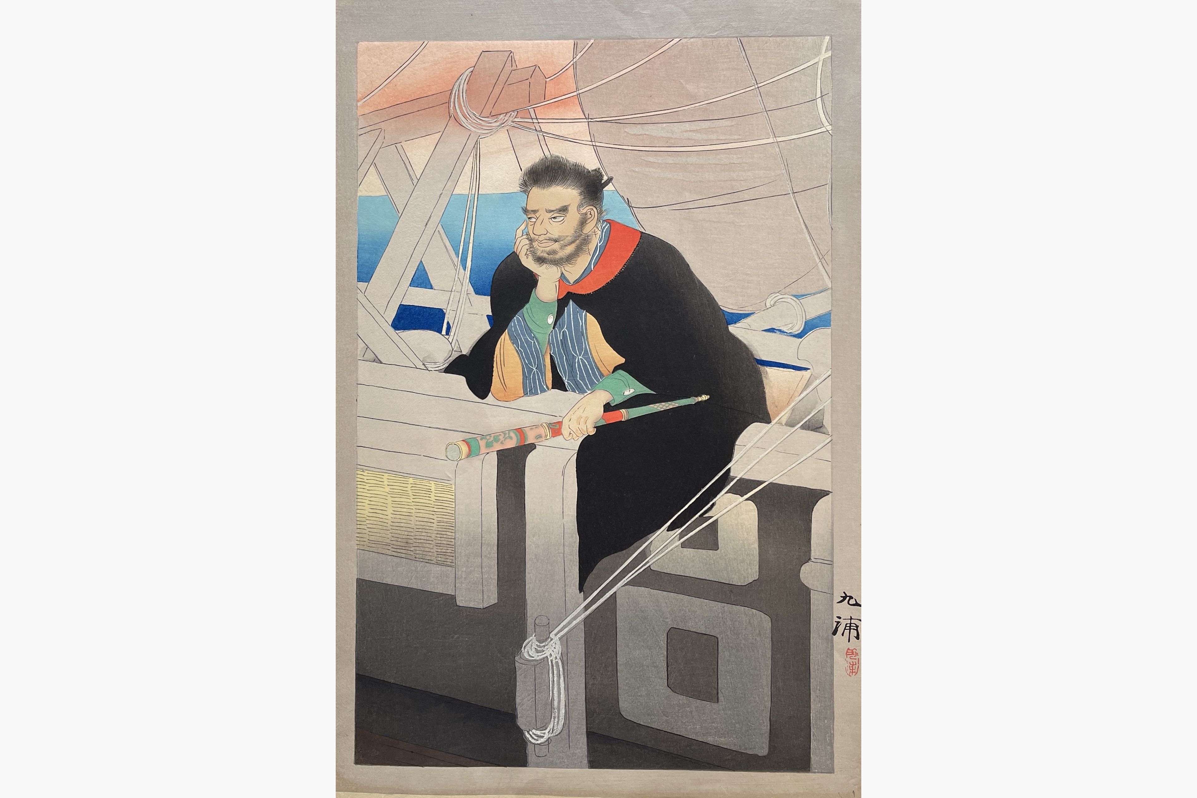 Original woodblock print - Noda Kyuho - The Sailor Kezori Kuemon in Hakata Kojoro Nami Makura
