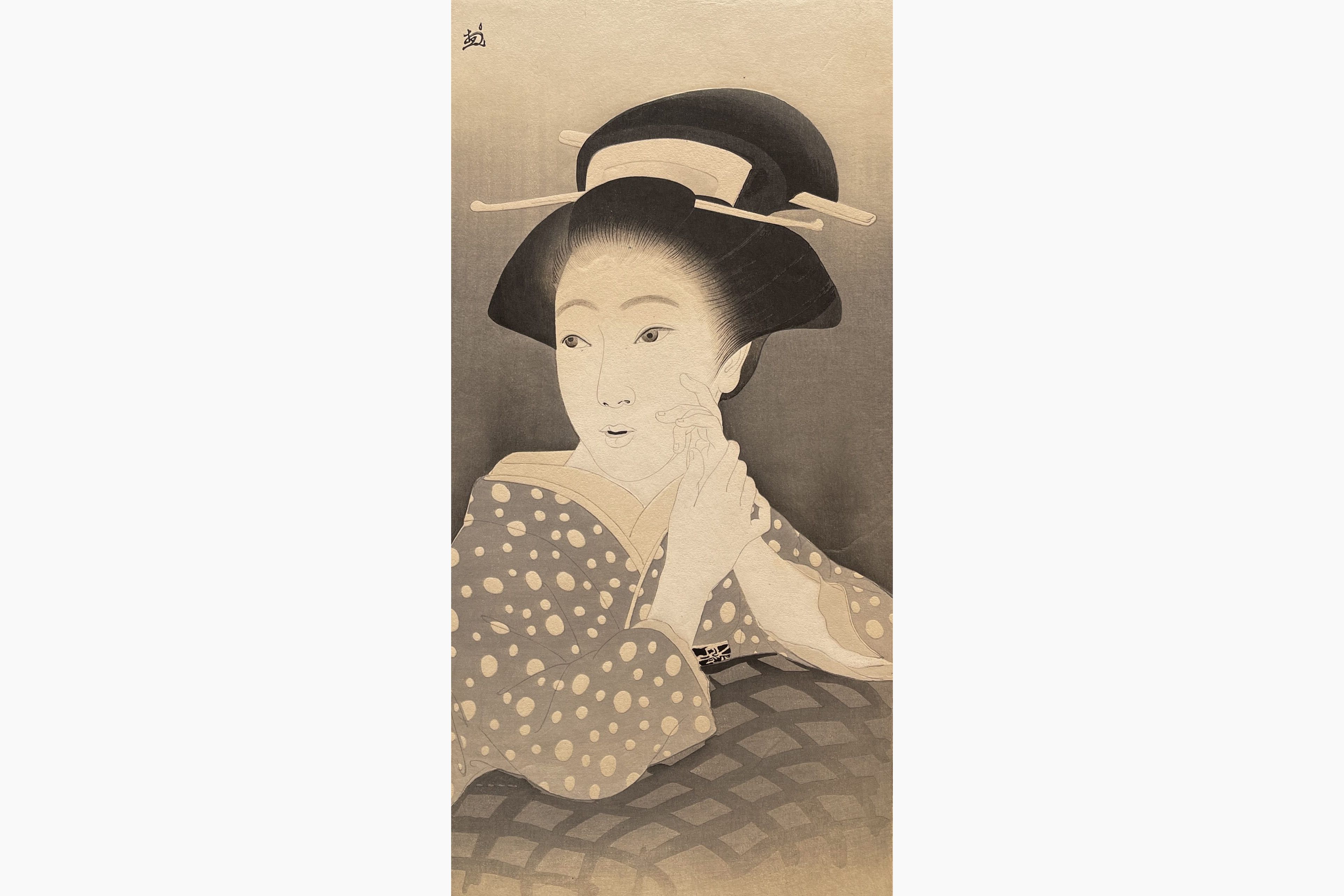 Original woodblock print - Okada Saburosuke - The Heroine Osan in the Play The Almanac-Maker's Tale