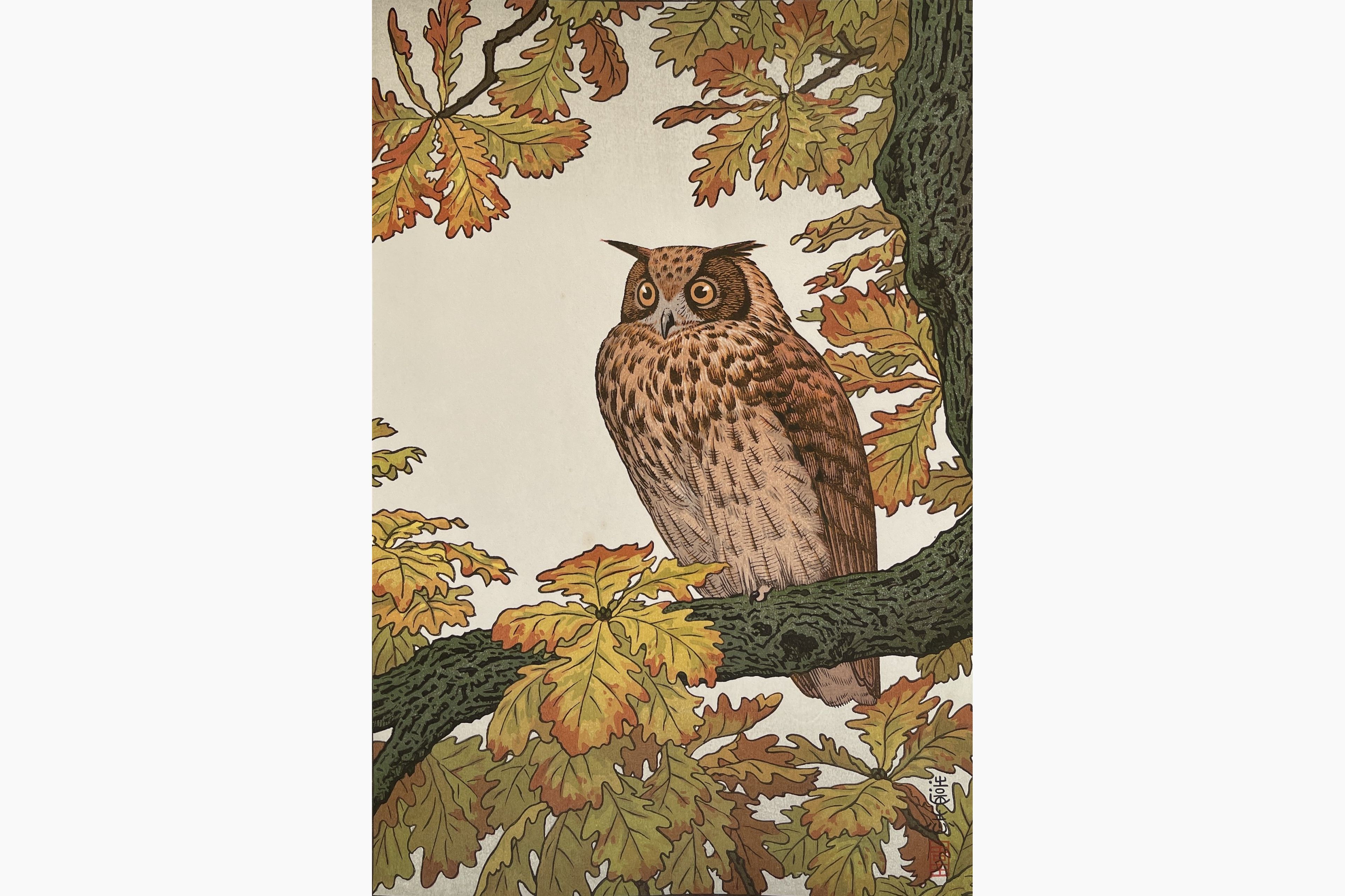 Original woodblock print - Toshi Yoshida - Eagle Owl