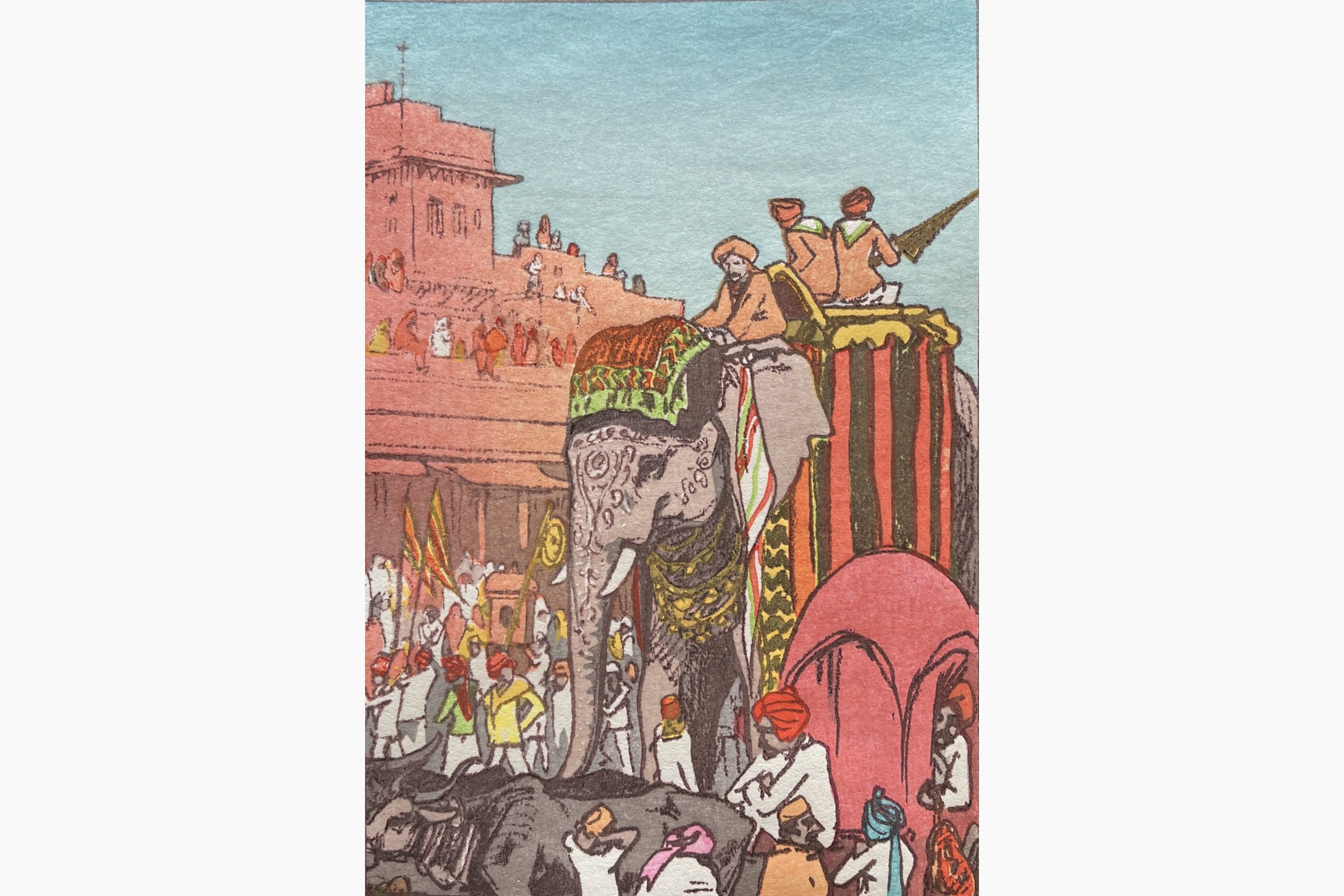 Original woodblock print - Toshi Yoshida - Festival in Jaipur