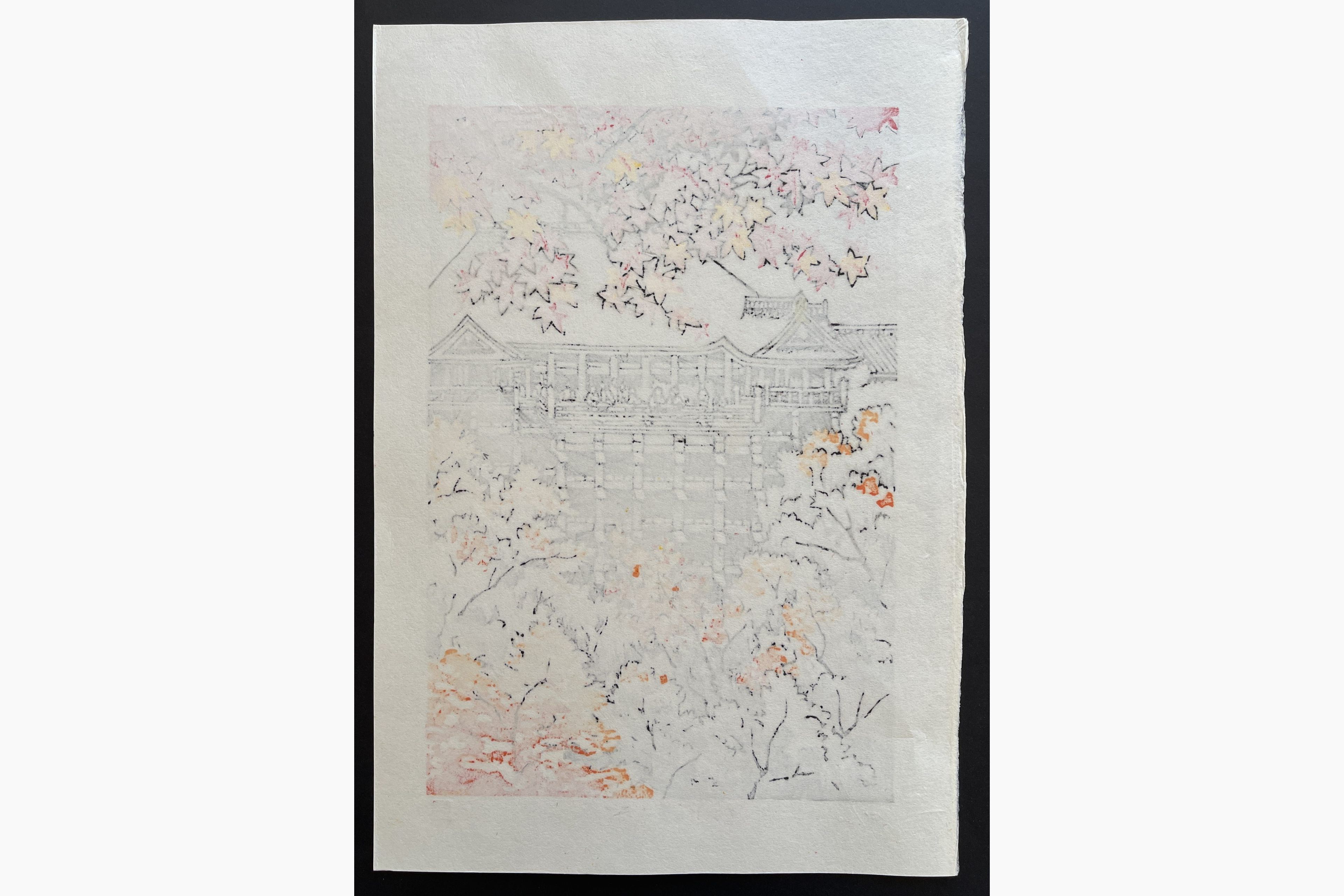 Japanese print - Fu Takenaka - Kiyomizudera maple temple in autumn