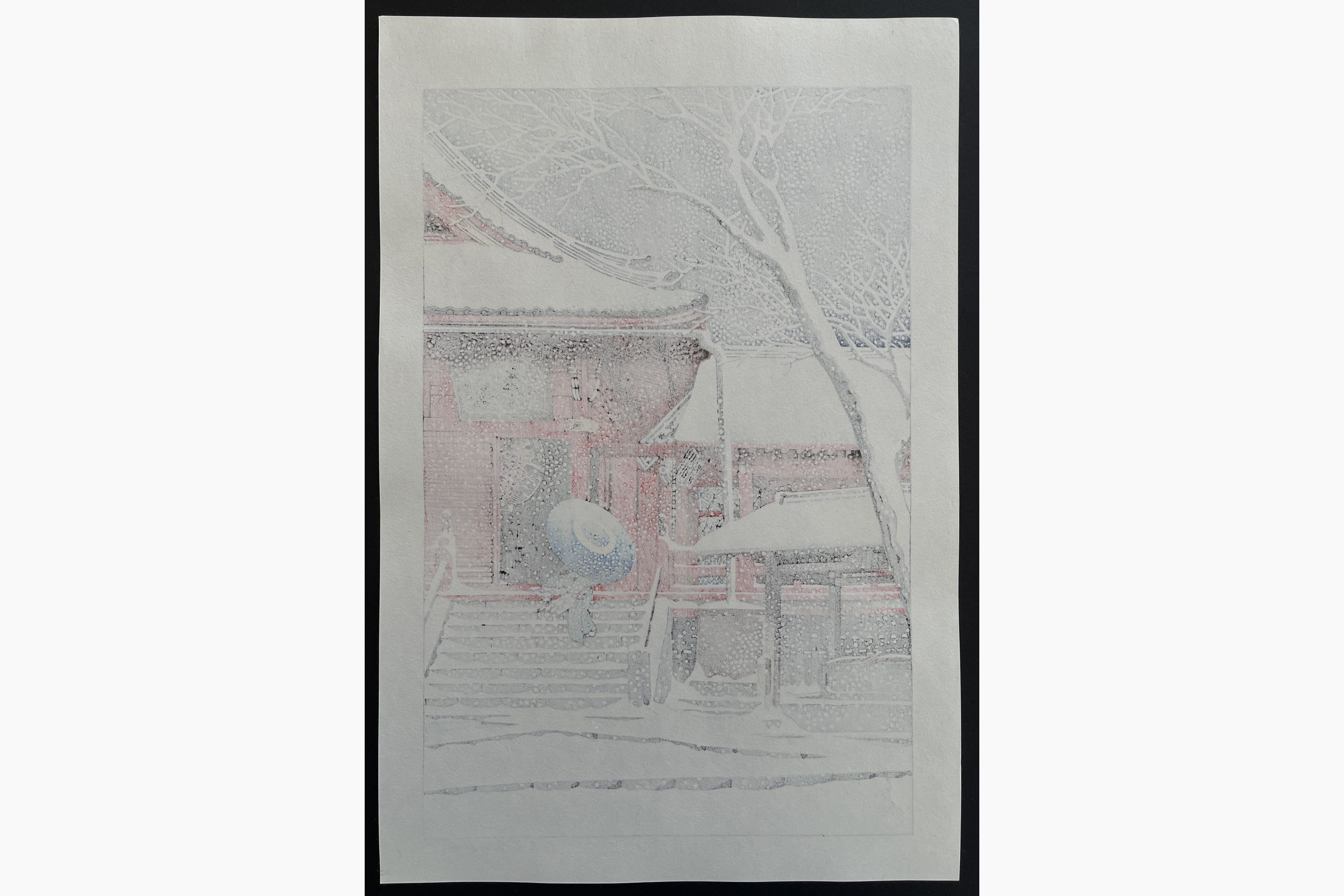 Japanese print - Kawase Hasui - Snow at Kiyomizu Hall, Ueno
