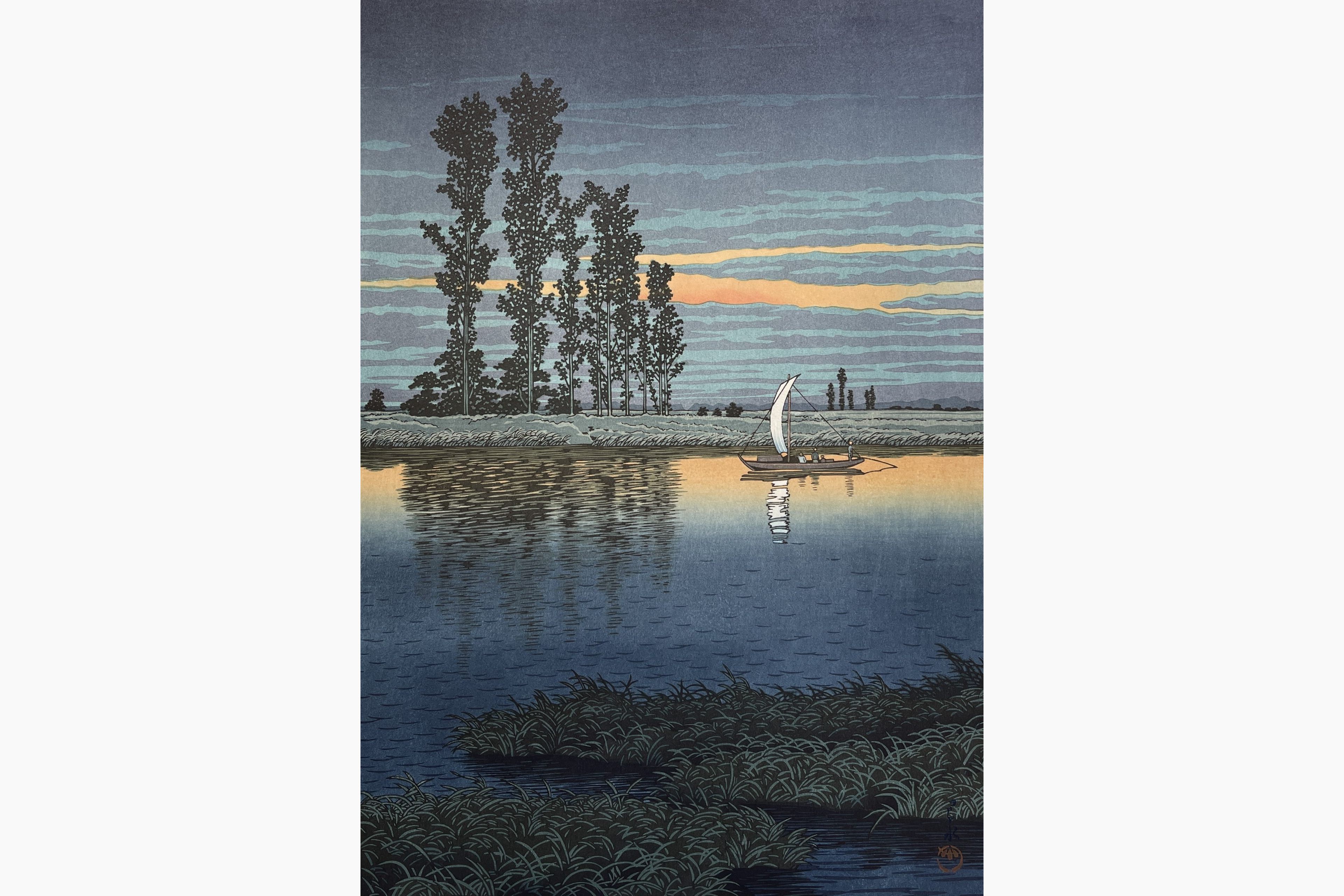 Original woodblock print - Kawase Hasui - Dusk at Ushibori