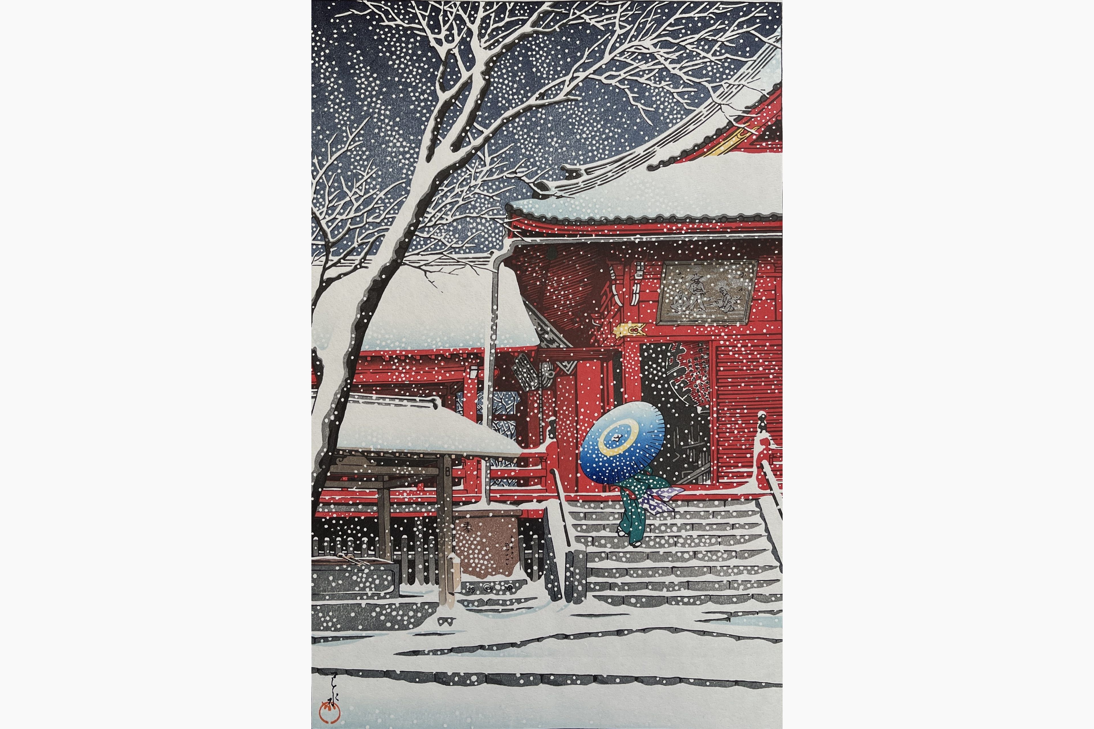 Original woodblock print - Kawase Hasui - Snow at Kiyomizu Hall, Ueno