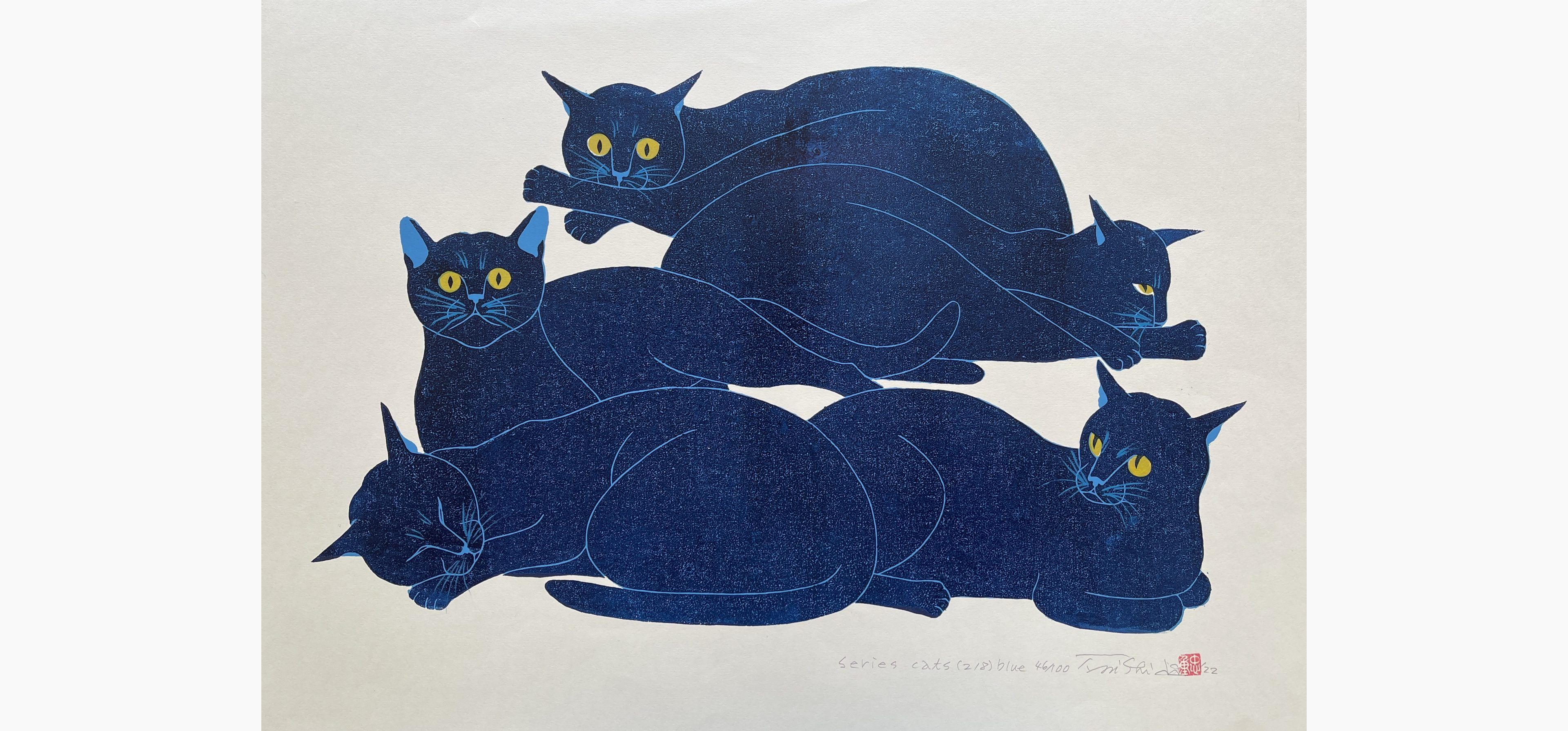 Original woodblock print - Nishida Tadashige - Cat Series (218) Blue