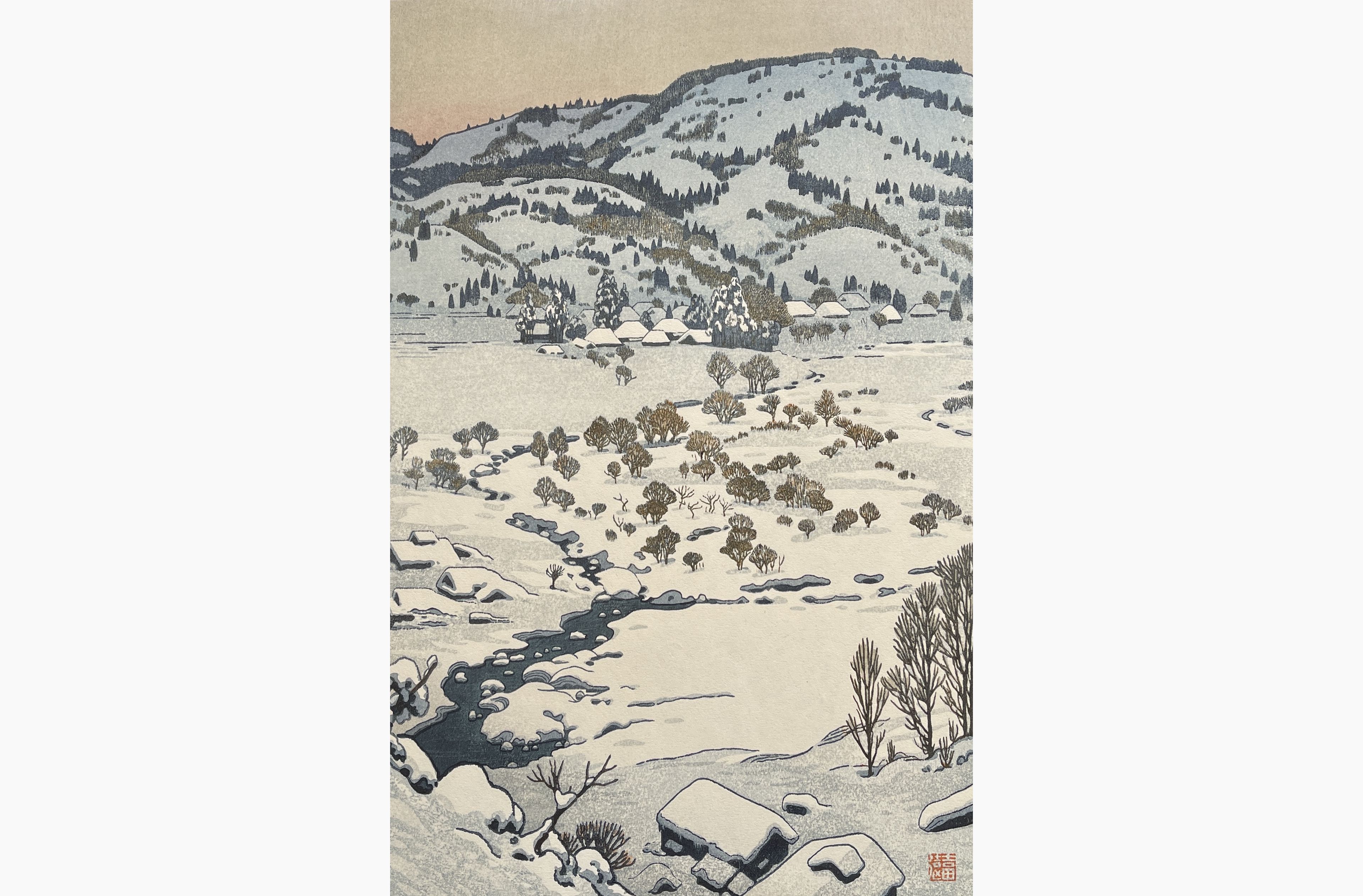 Original woodblock print - Toshi Yoshida - Snow country