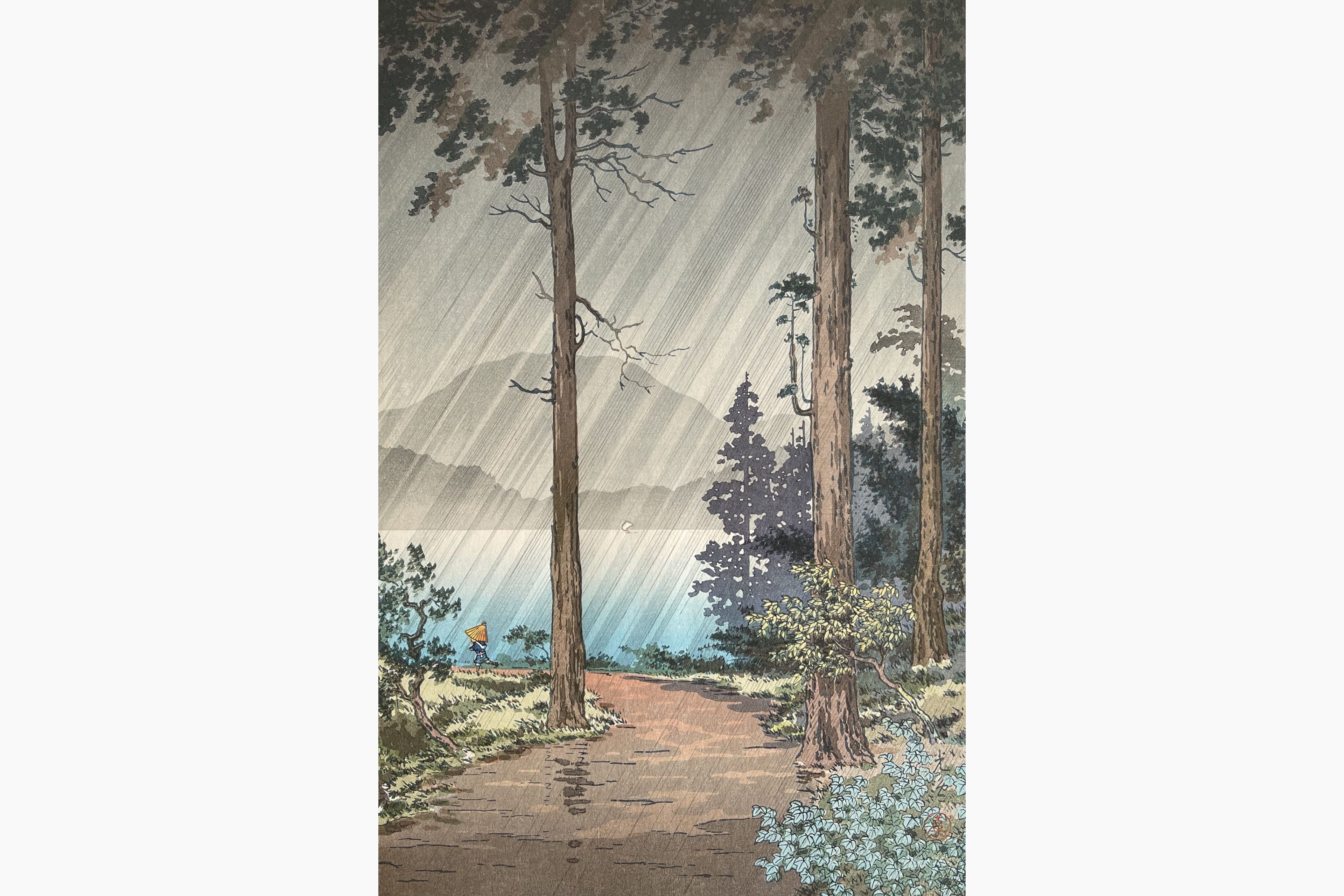 Original woodblock print - Tsuchiya Koitsu - Morning Rain at Hakone