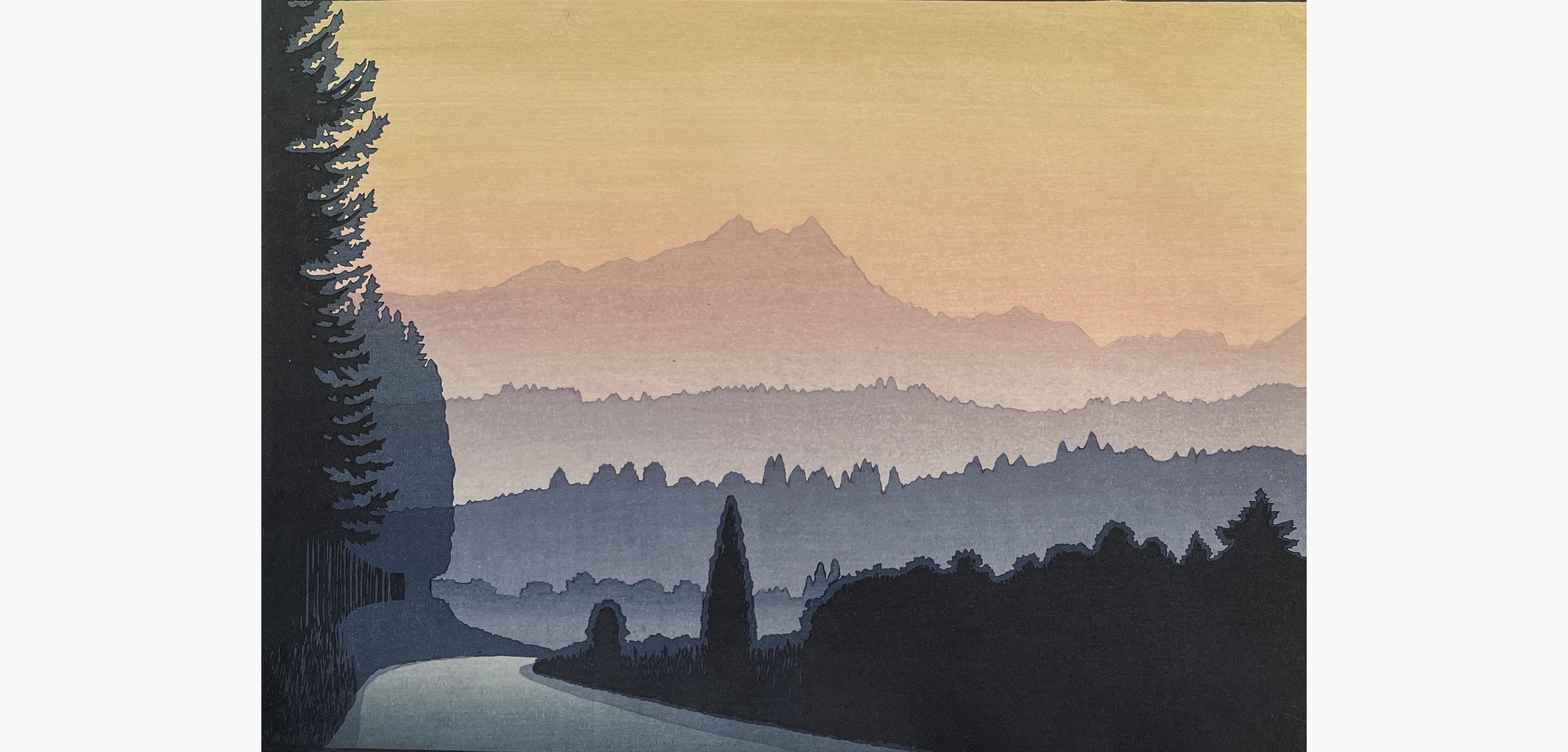 Original woodblock print - Tsukasa Yoshida - Sunset in Miasa
