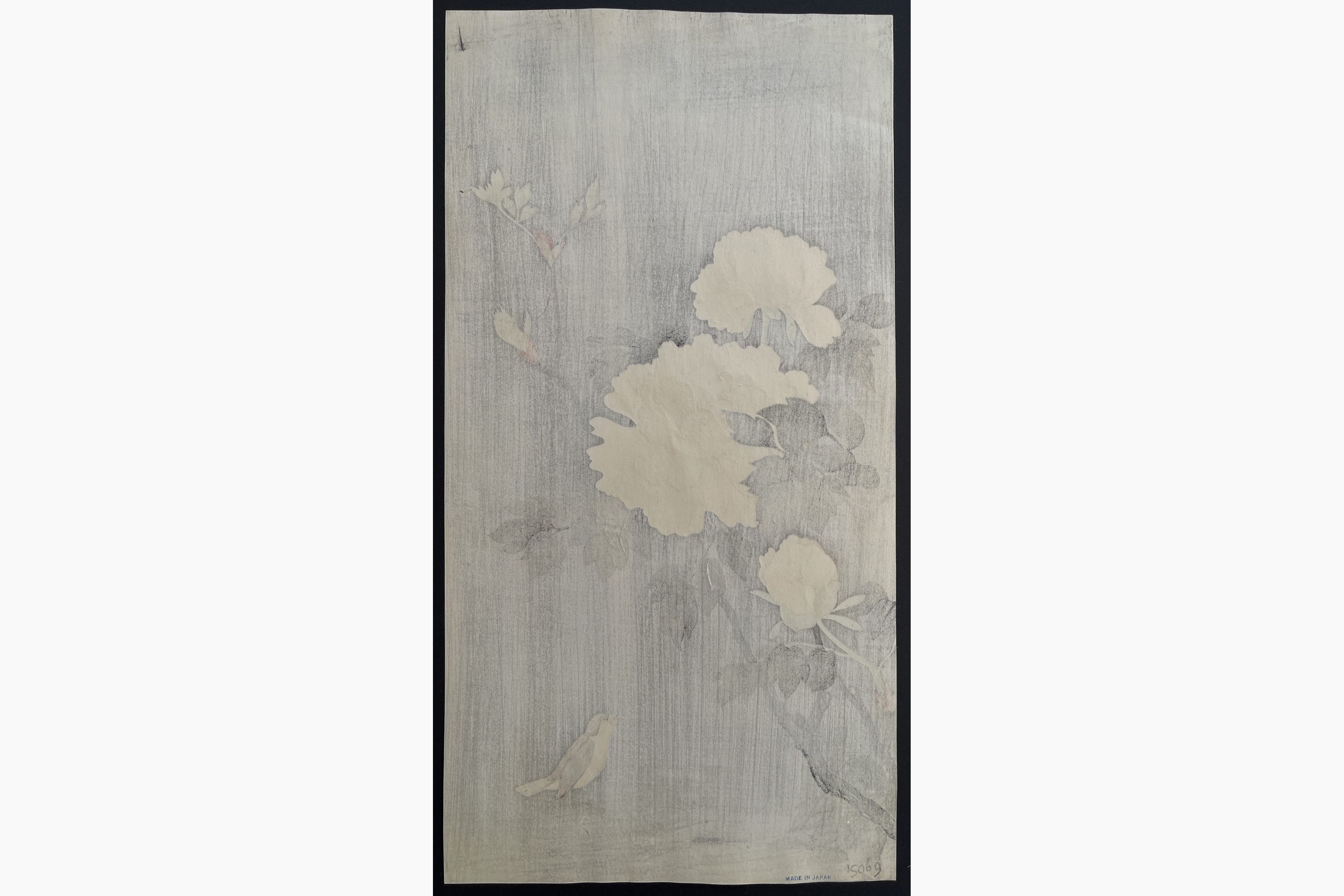 Japanese print - Imao Keinen - Sparrow and Peonies