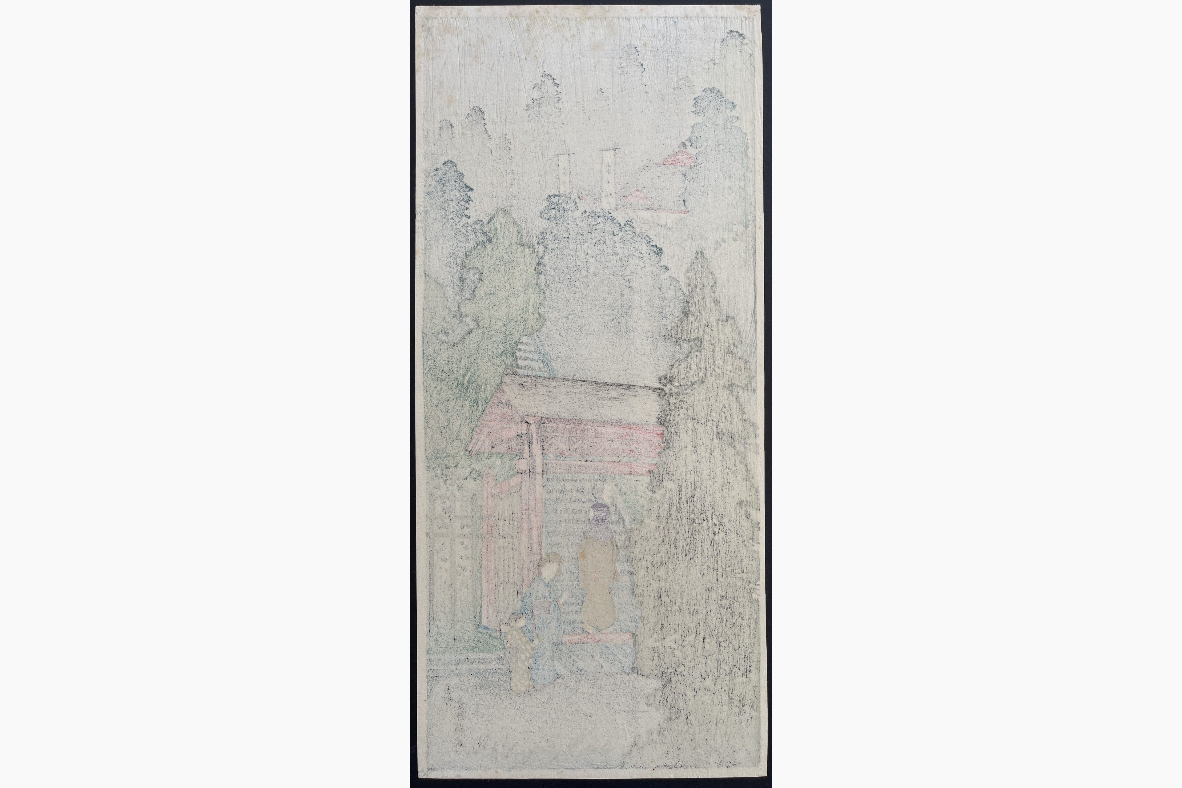 Japanese print - Takahashi Shotei - Inari Shrine at Oji; Peddler and Woman
