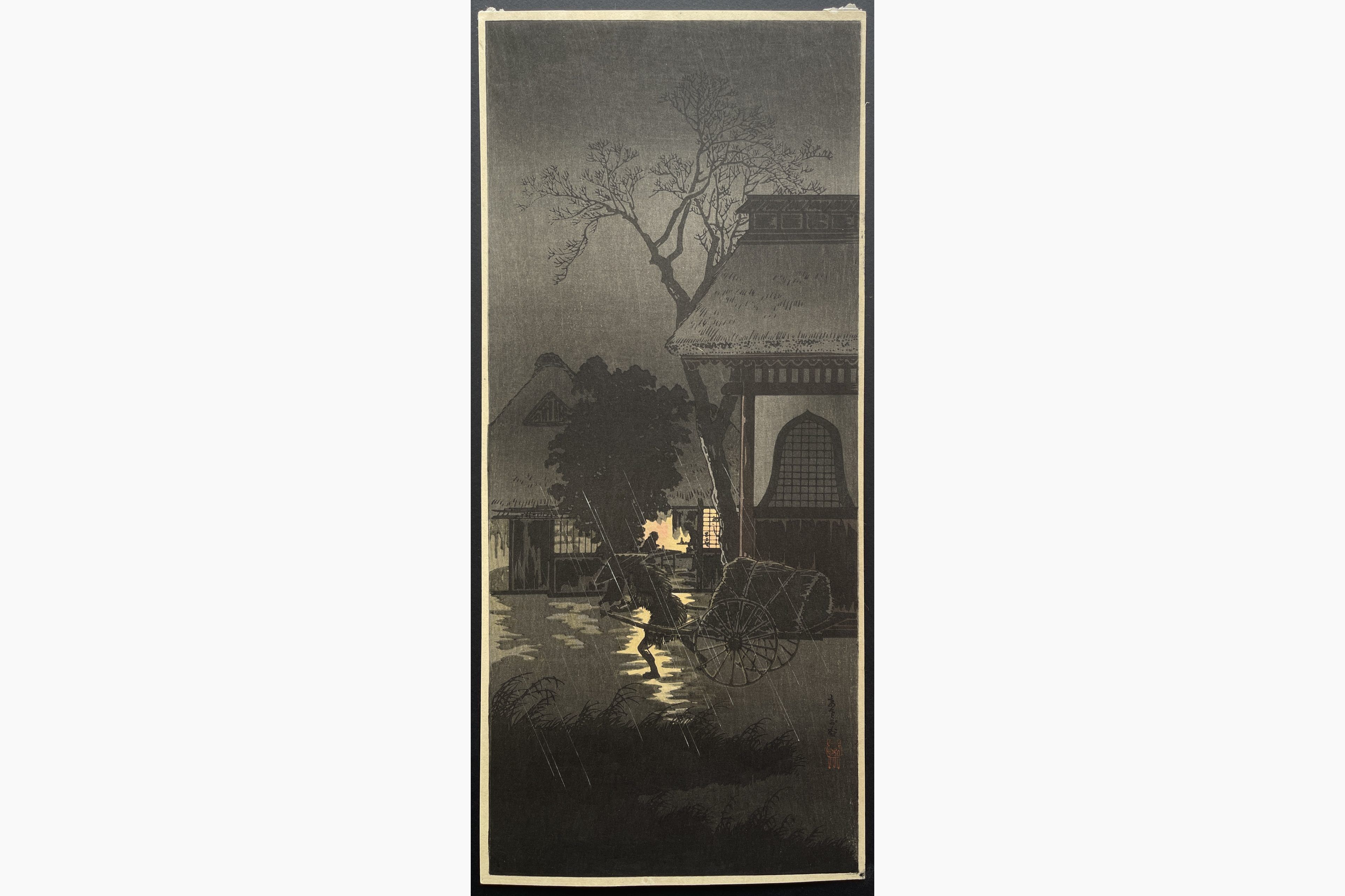 Japanese woodblock print - Takahashi Shotei - Night Rain at Asagaya