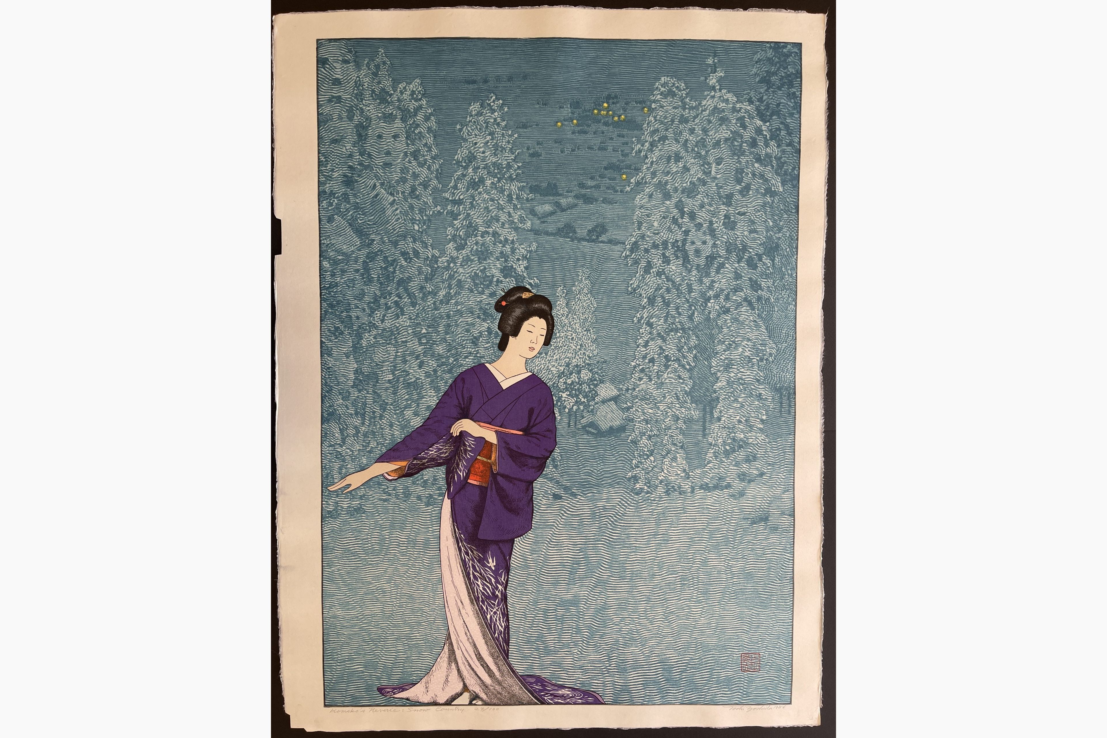 Japanese woodblock print - Toshi Yoshida - Komako's Reverie: Snow Country
