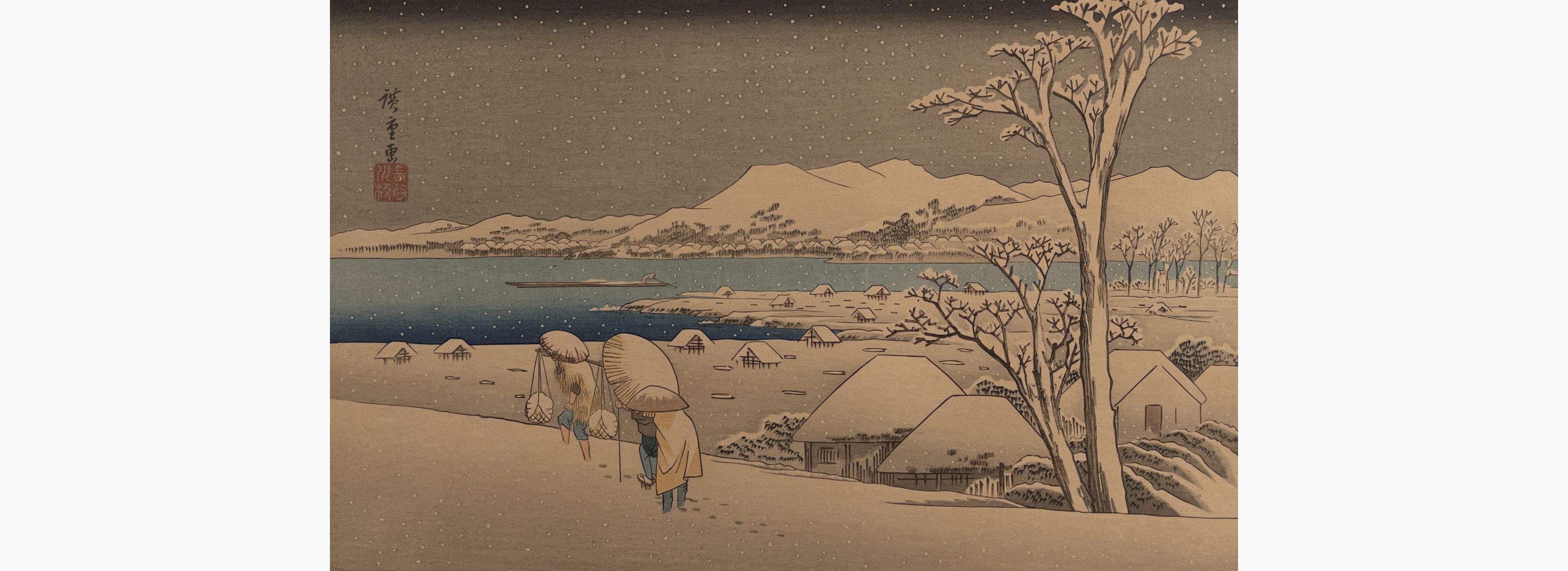 Original woodblock print - Hiroshige - Evening Snow at Uchikawa