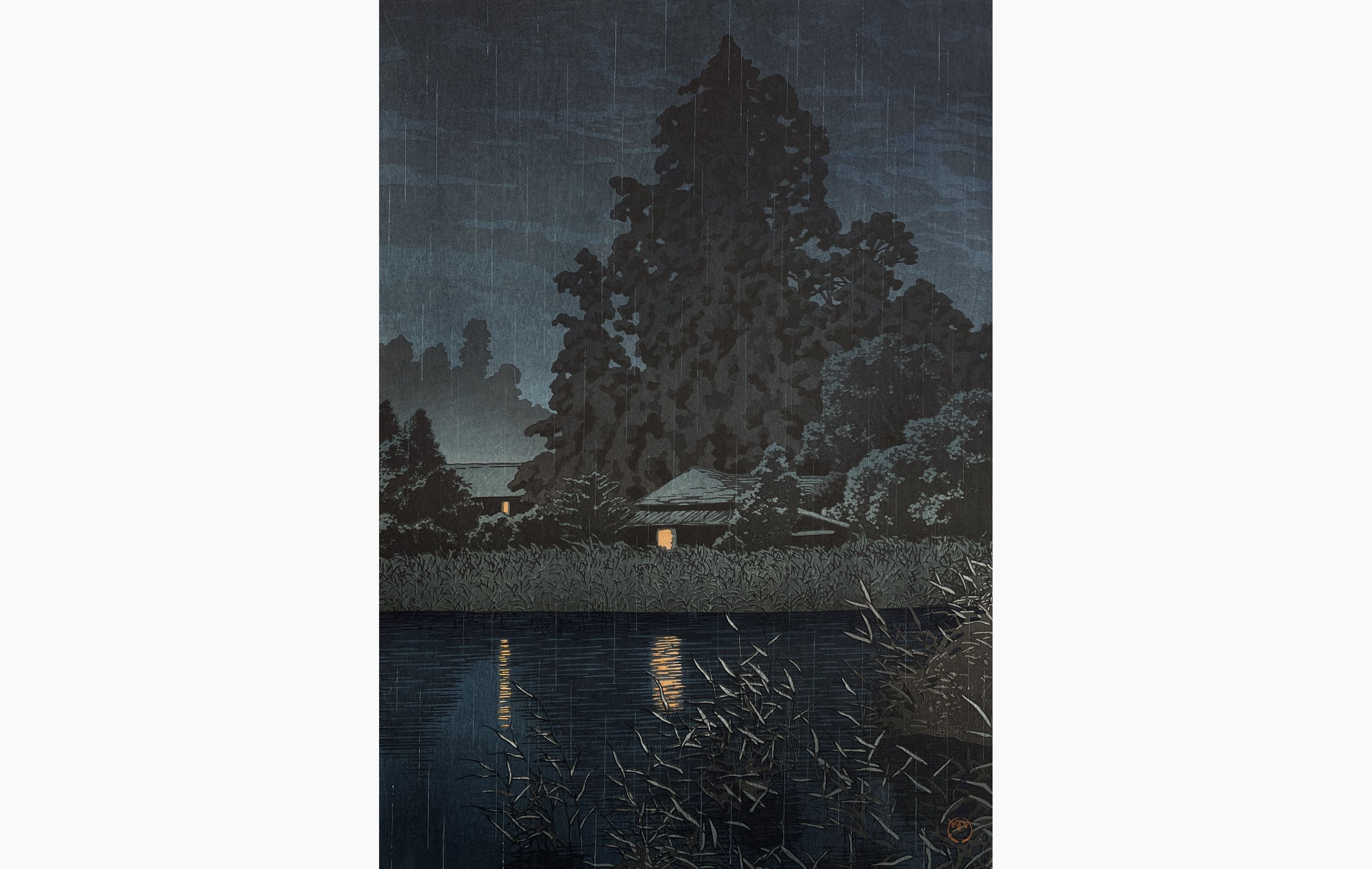 Original woodblock print - Kawase Hasui - Rain at Omiya