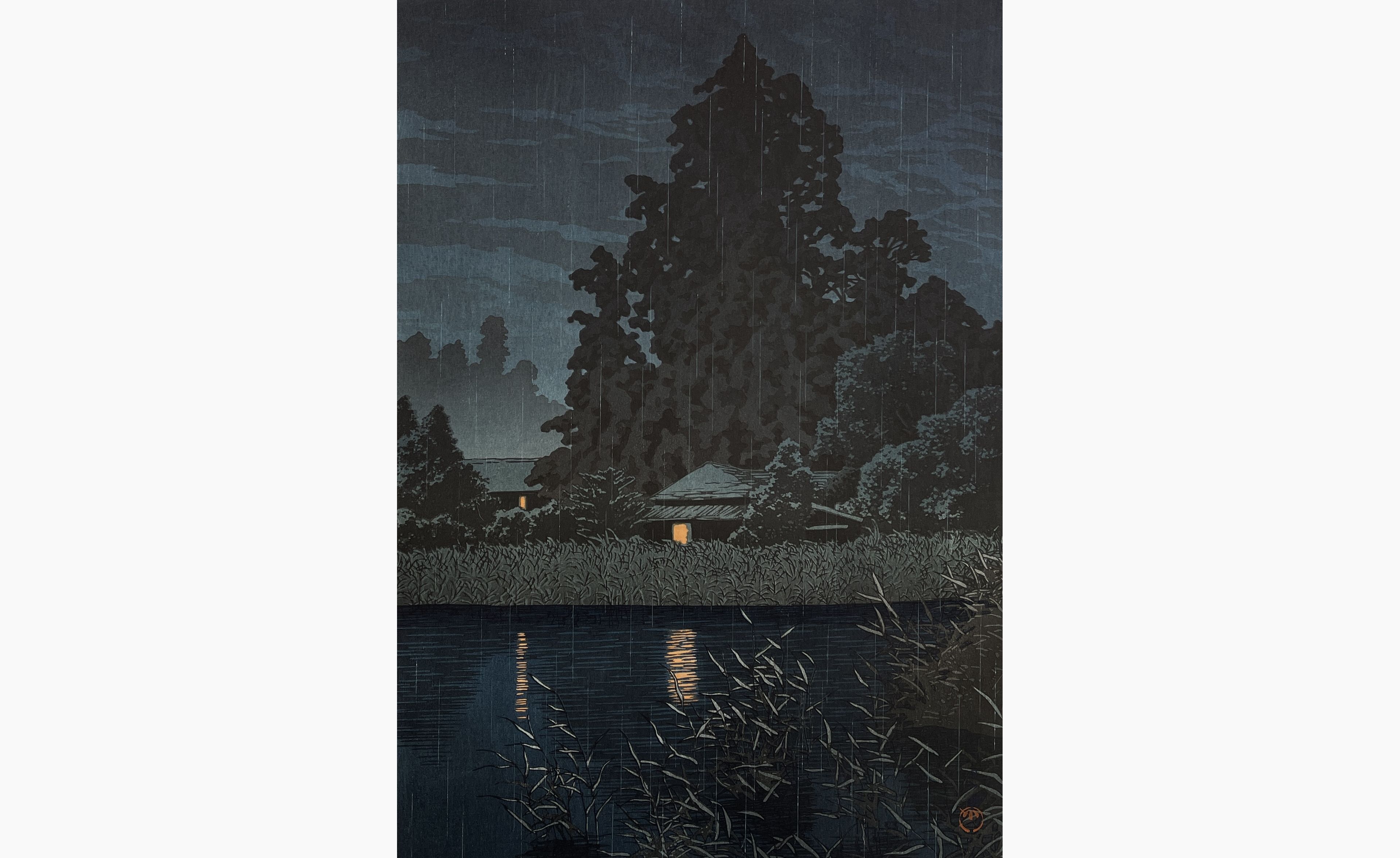 Original woodblock print - Kawase Hasui - Rain at Omiya