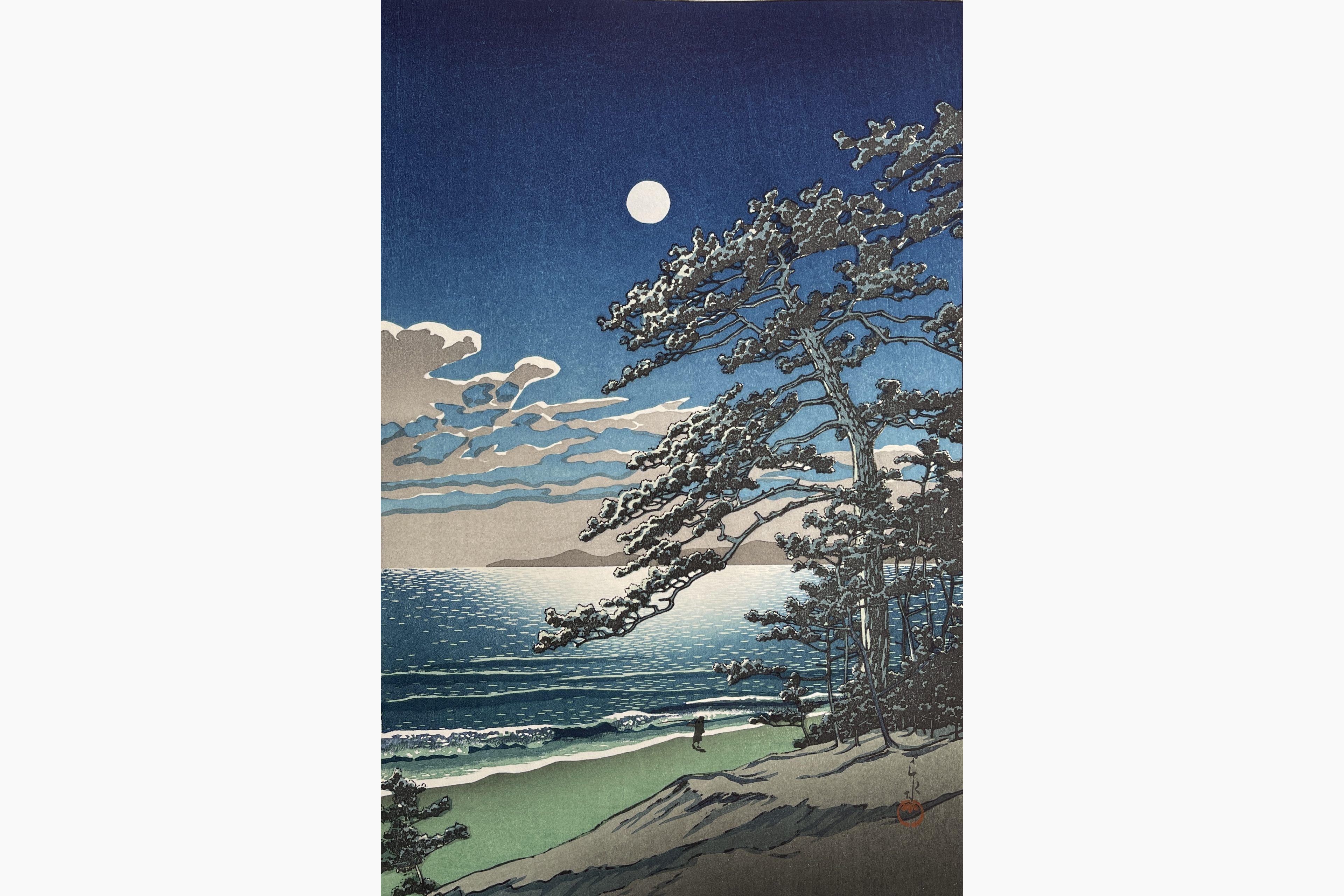Original woodblock print - Kawase Hasui - Spring Moon, Ninomiya Beach