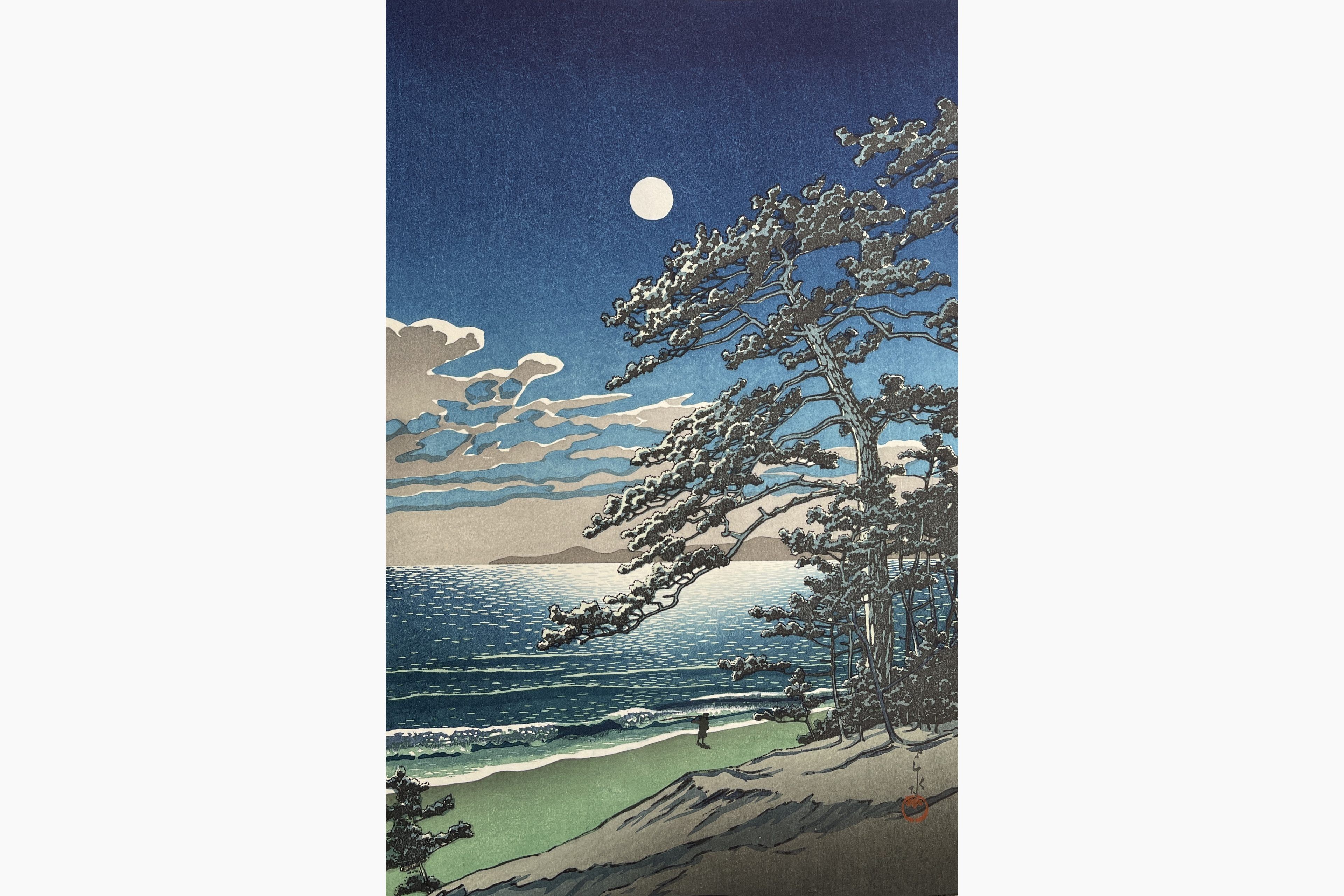 Original woodblock print - Kawase Hasui - Spring Moon, Ninomiya Beach