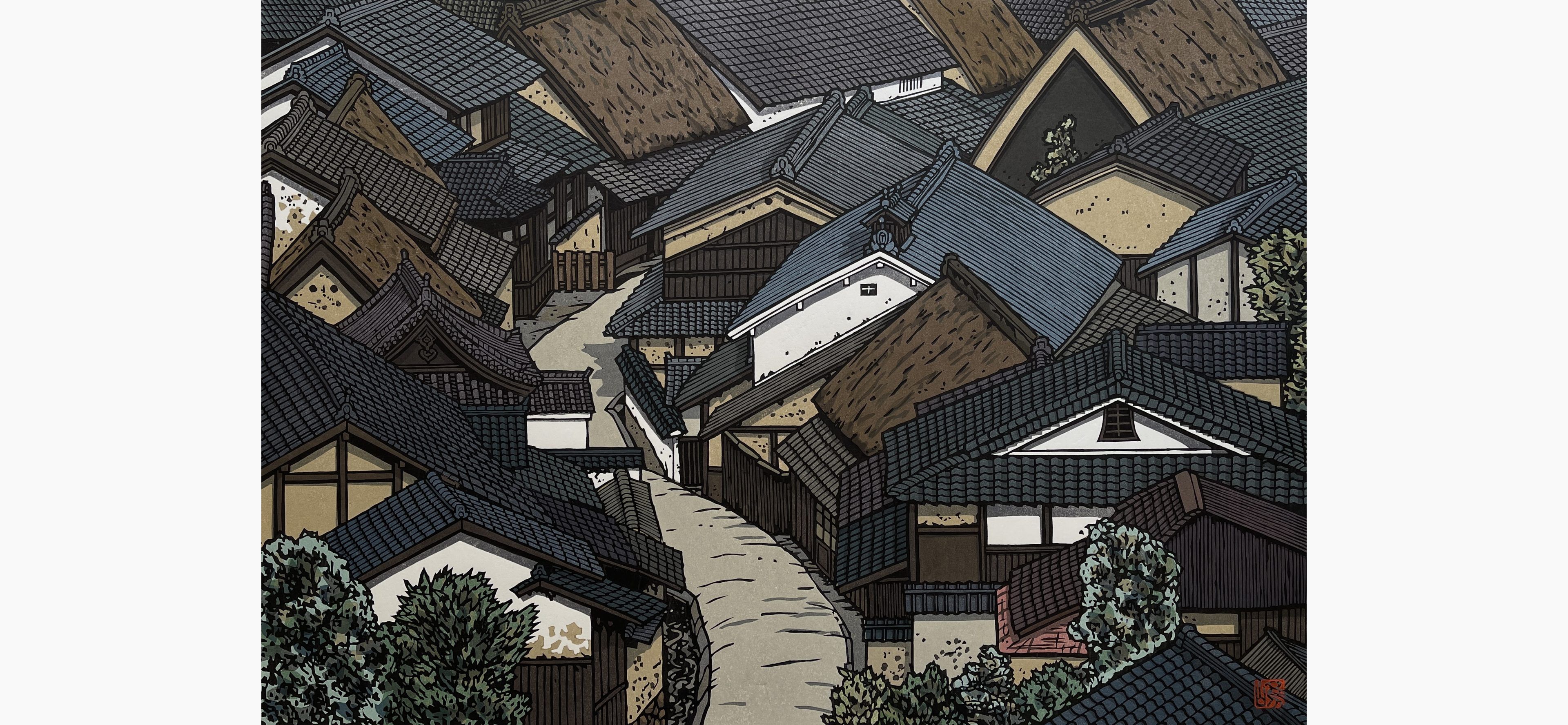 Original woodblock print - Nishijima Katsuyuki - A Warm Day in October