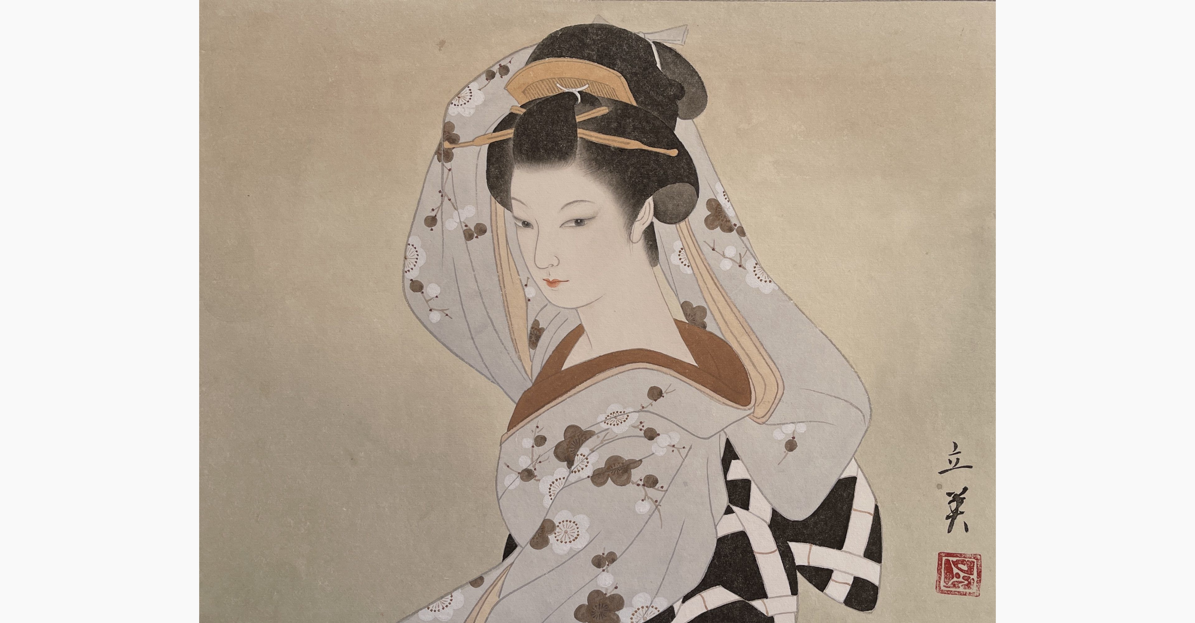 Original woodblock print - Shimura Tatsumi - Young Woman with Sleeves
