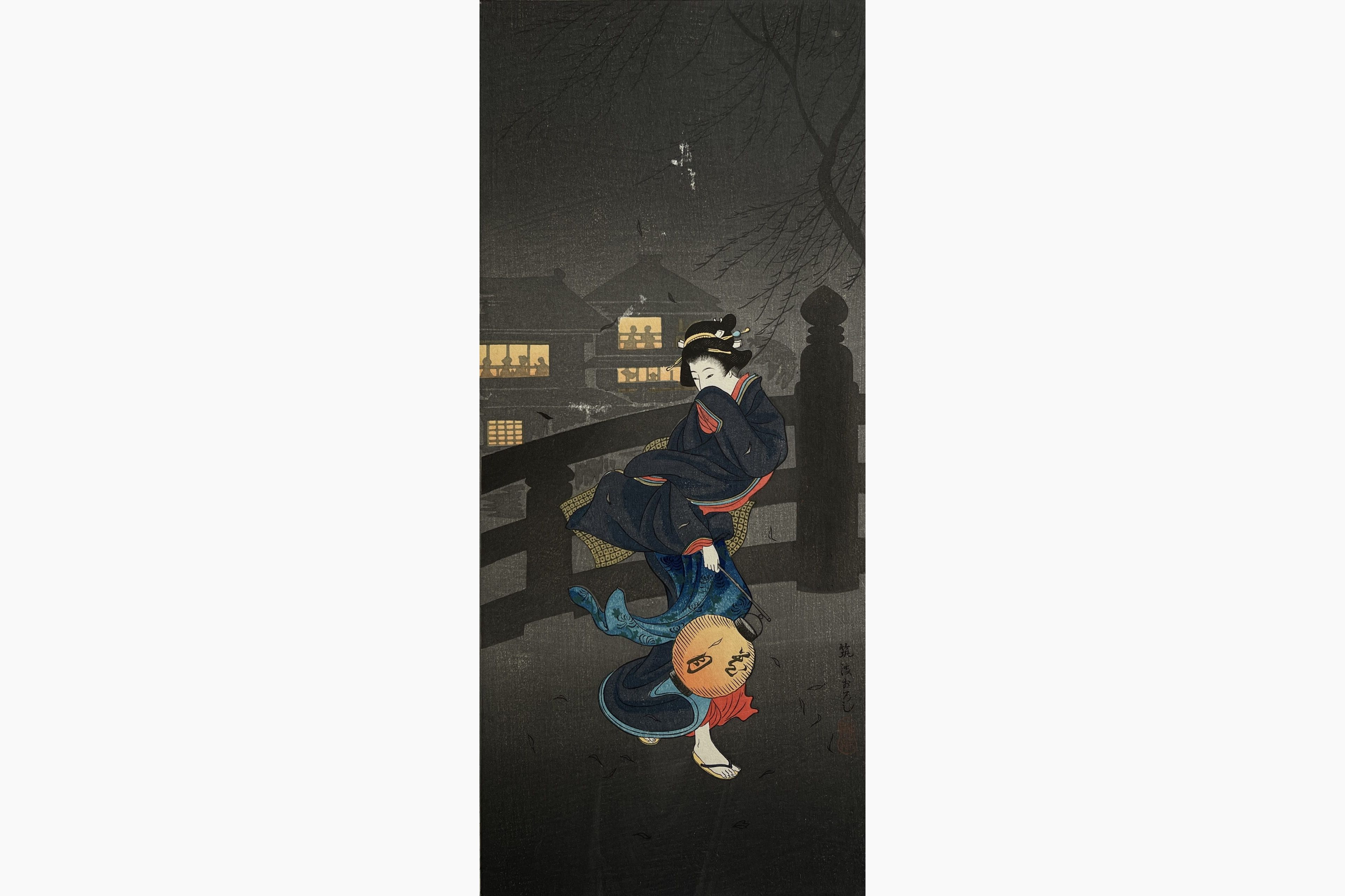 Original woodblock print - Takahashi Shotei - Cold Winter Wind